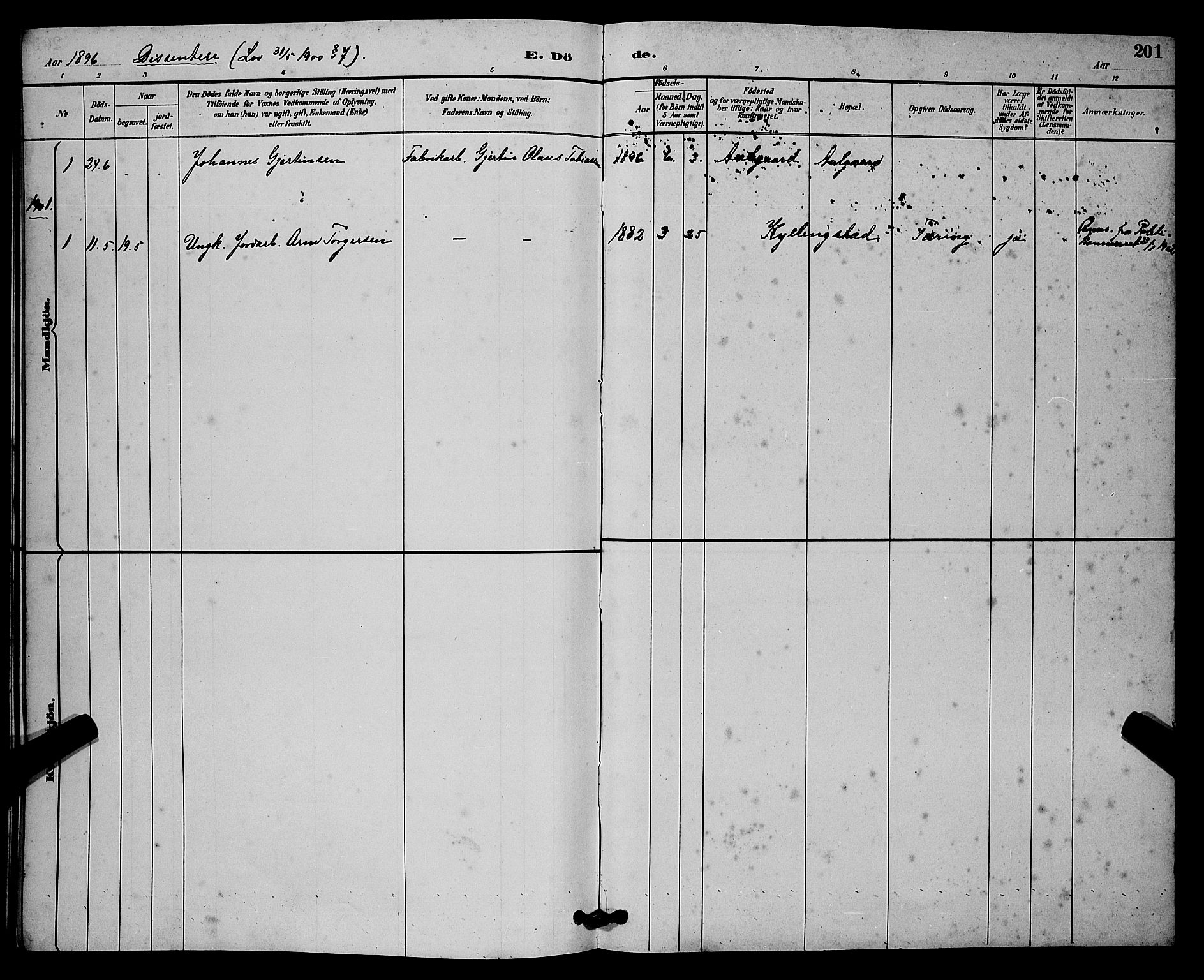 Lye sokneprestkontor, SAST/A-101794/001/30BB/L0008: Parish register (copy) no. B 7, 1887-1901, p. 201