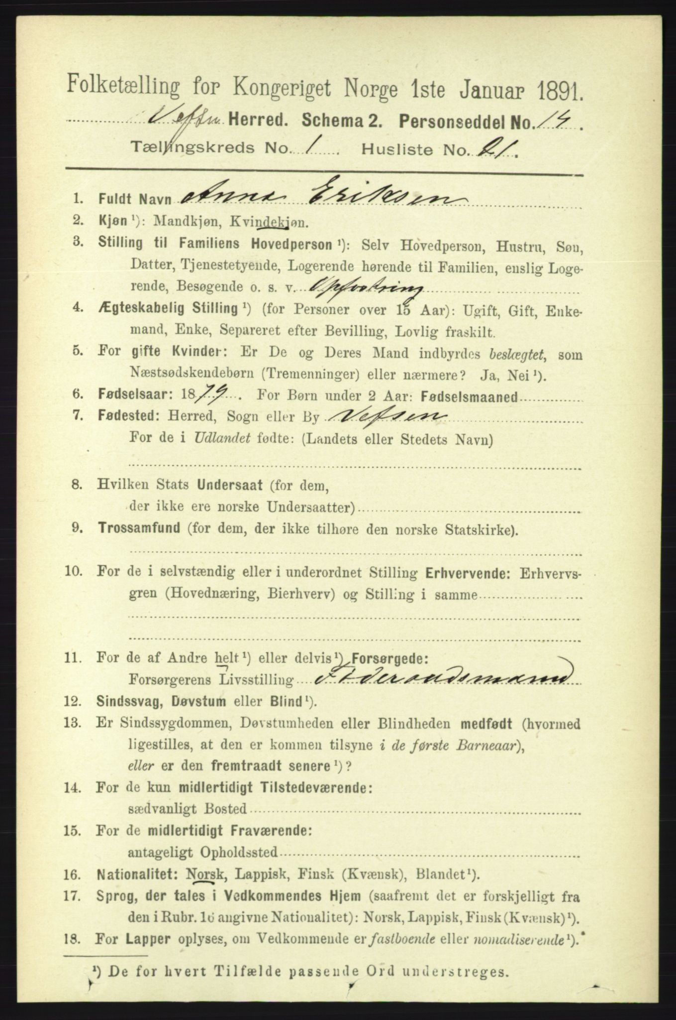 RA, 1891 census for 1824 Vefsn, 1891, p. 268