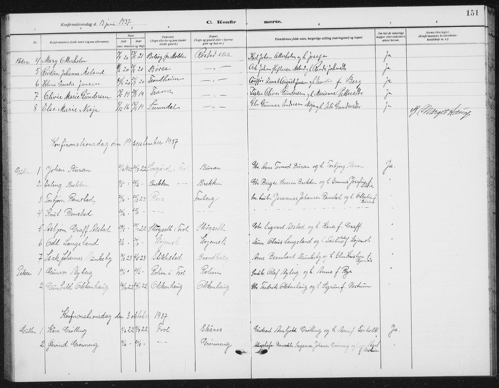 Ministerialprotokoller, klokkerbøker og fødselsregistre - Nord-Trøndelag, SAT/A-1458/721/L0209: Parish register (copy) no. 721C02, 1918-1940, p. 151