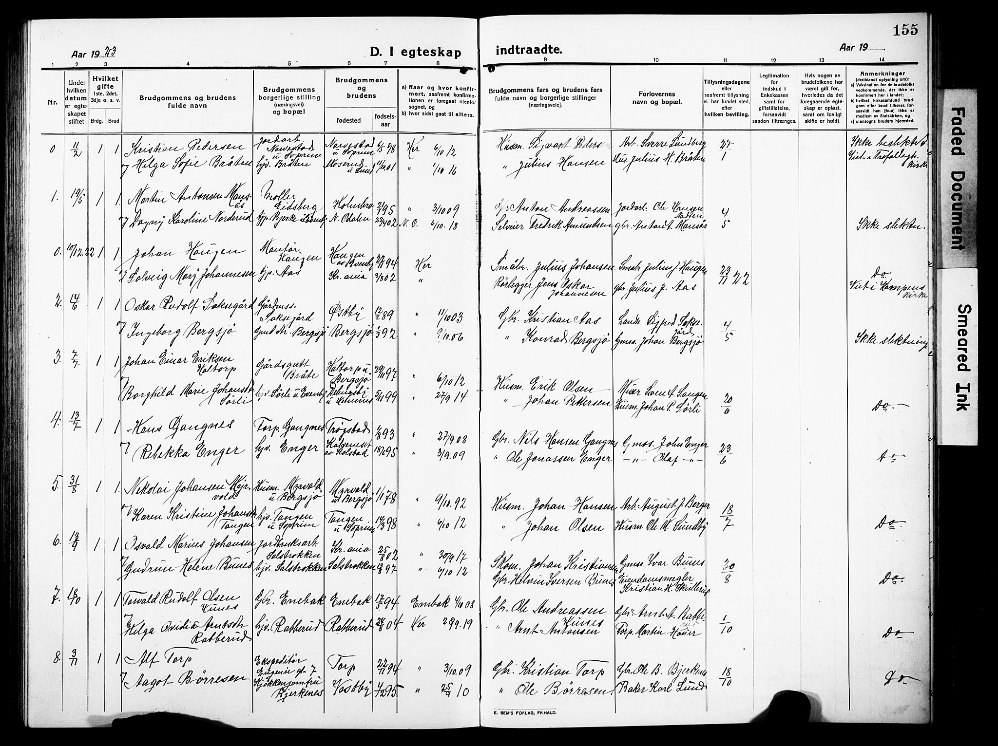 Høland prestekontor Kirkebøker, SAO/A-10346a/G/Gb/L0002: Parish register (copy) no. II 2, 1915-1933, p. 155