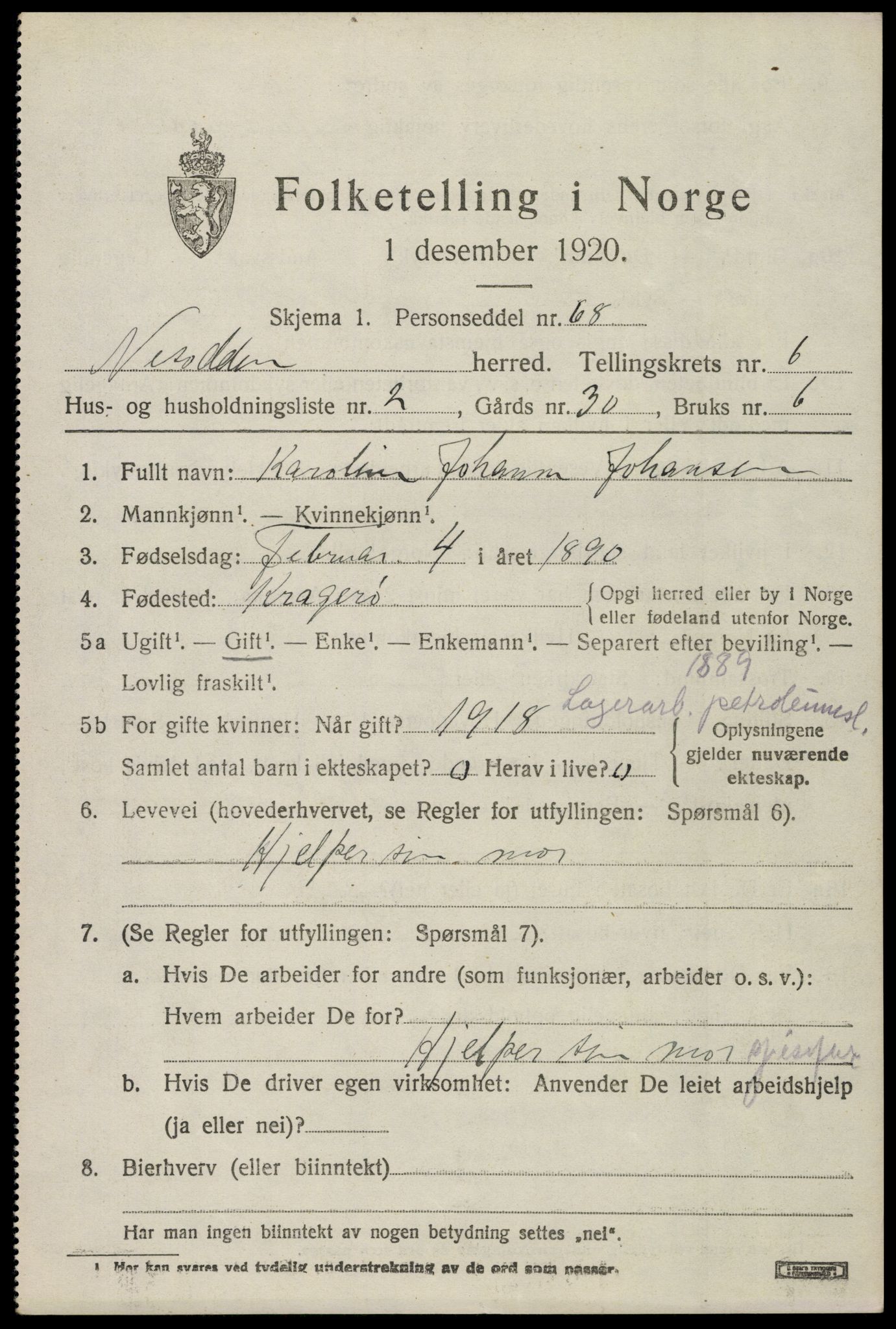 SAO, 1920 census for Nesodden, 1920, p. 5481