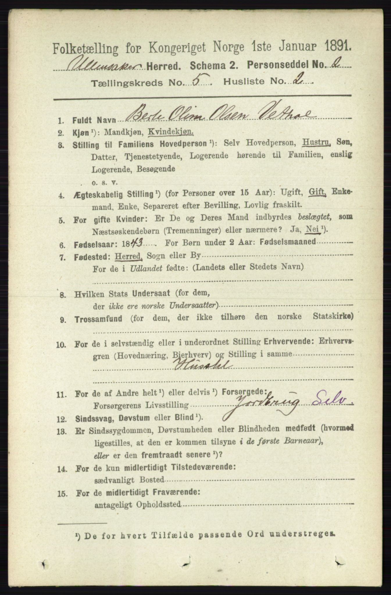 RA, 1891 census for 0235 Ullensaker, 1891, p. 2100