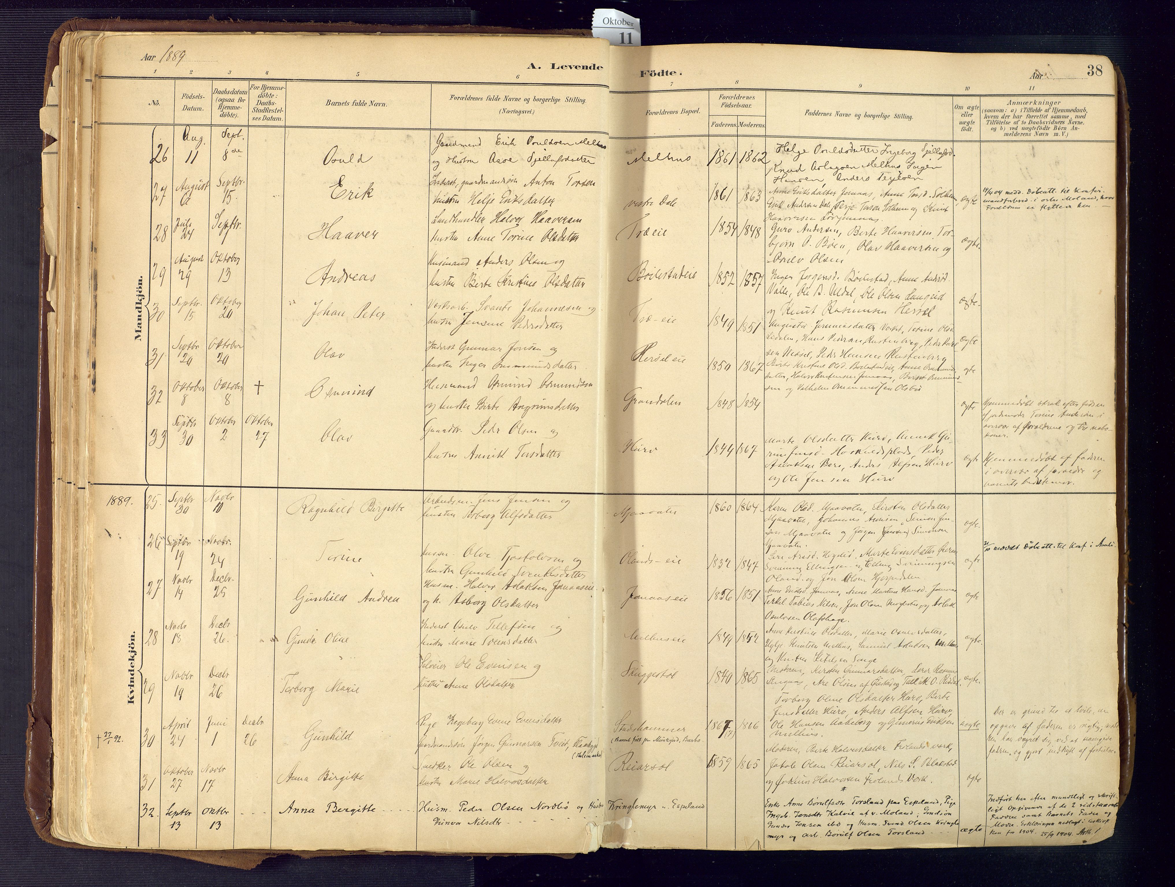 Froland sokneprestkontor, SAK/1111-0013/F/Fa/L0005: Parish register (official) no. A 5, 1882-1921, p. 38
