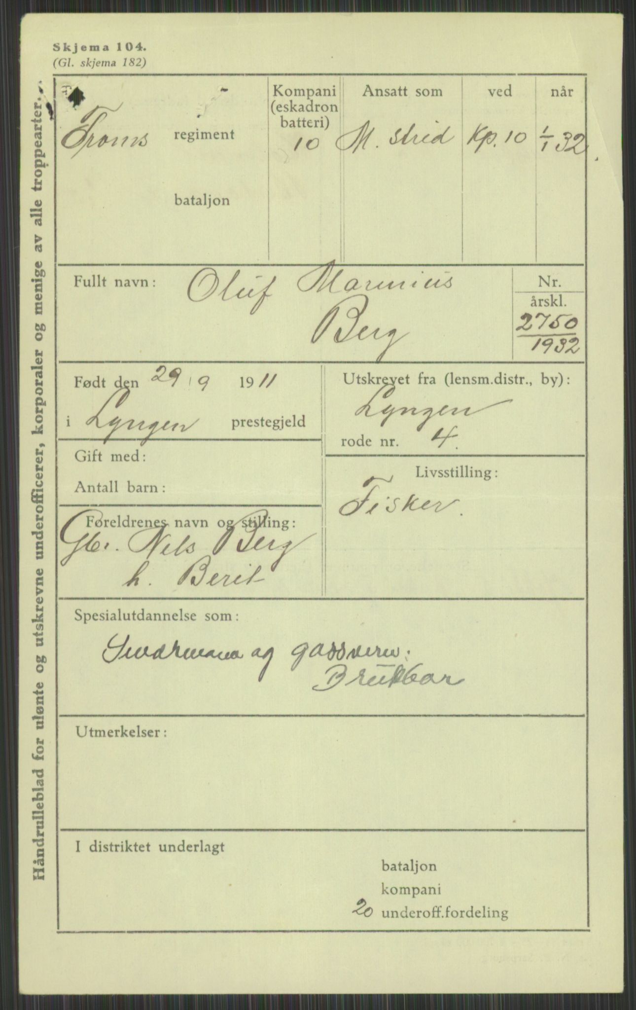 Forsvaret, Troms infanteriregiment nr. 16, AV/RA-RAFA-3146/P/Pa/L0016: Rulleblad for regimentets menige mannskaper, årsklasse 1932, 1932, p. 105