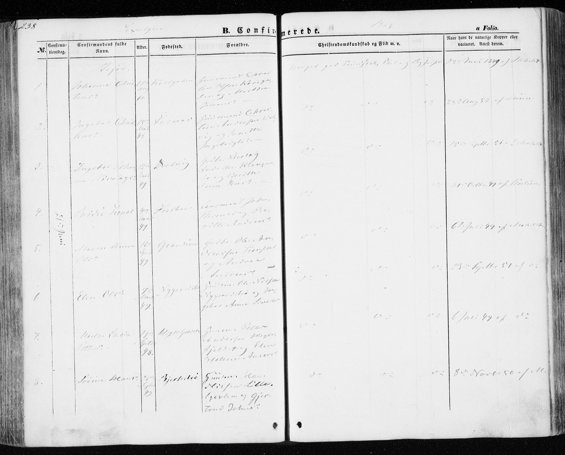 Ministerialprotokoller, klokkerbøker og fødselsregistre - Nord-Trøndelag, AV/SAT-A-1458/701/L0008: Parish register (official) no. 701A08 /1, 1854-1863, p. 238