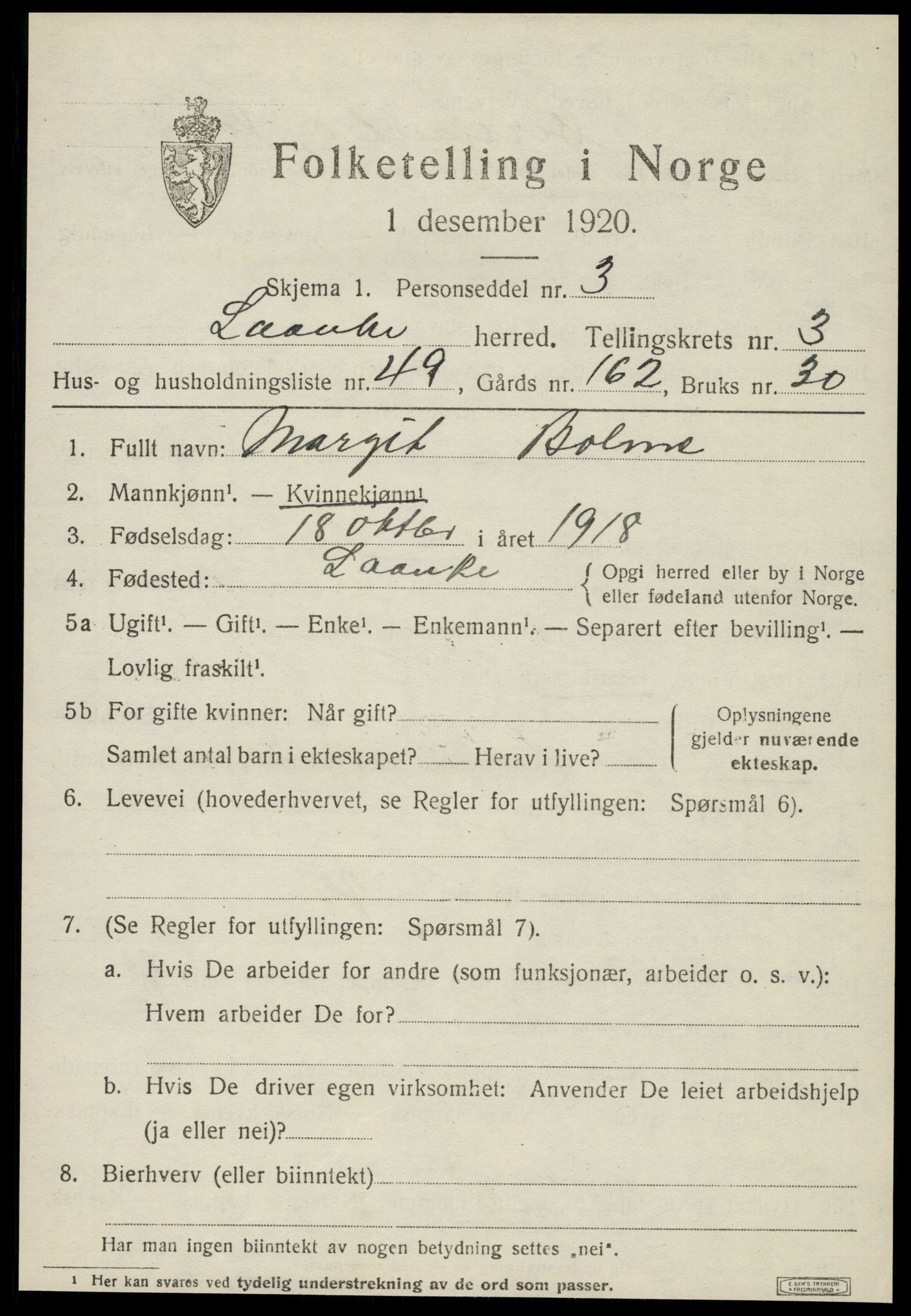 SAT, 1920 census for Lånke, 1920, p. 2286