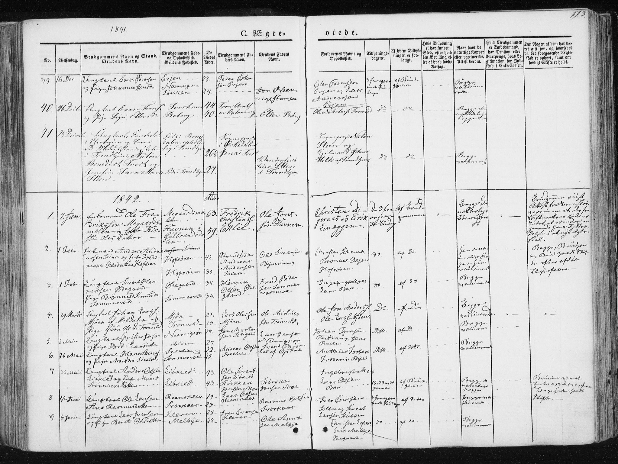 Ministerialprotokoller, klokkerbøker og fødselsregistre - Sør-Trøndelag, SAT/A-1456/668/L0805: Parish register (official) no. 668A05, 1840-1853, p. 173