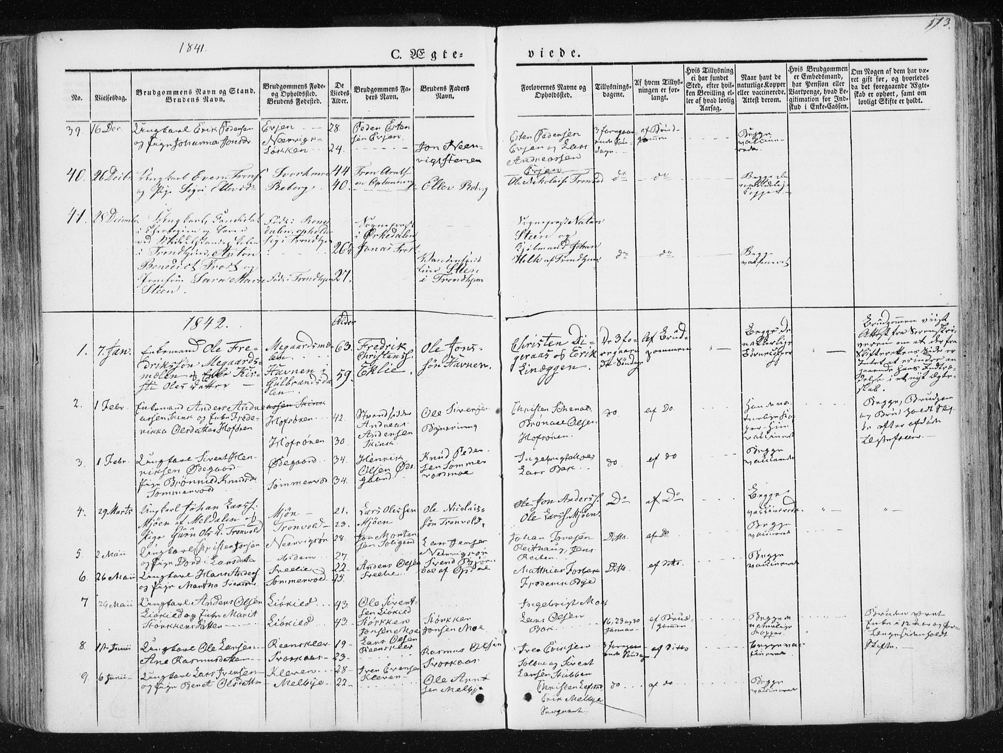 Ministerialprotokoller, klokkerbøker og fødselsregistre - Sør-Trøndelag, AV/SAT-A-1456/668/L0805: Parish register (official) no. 668A05, 1840-1853, p. 173