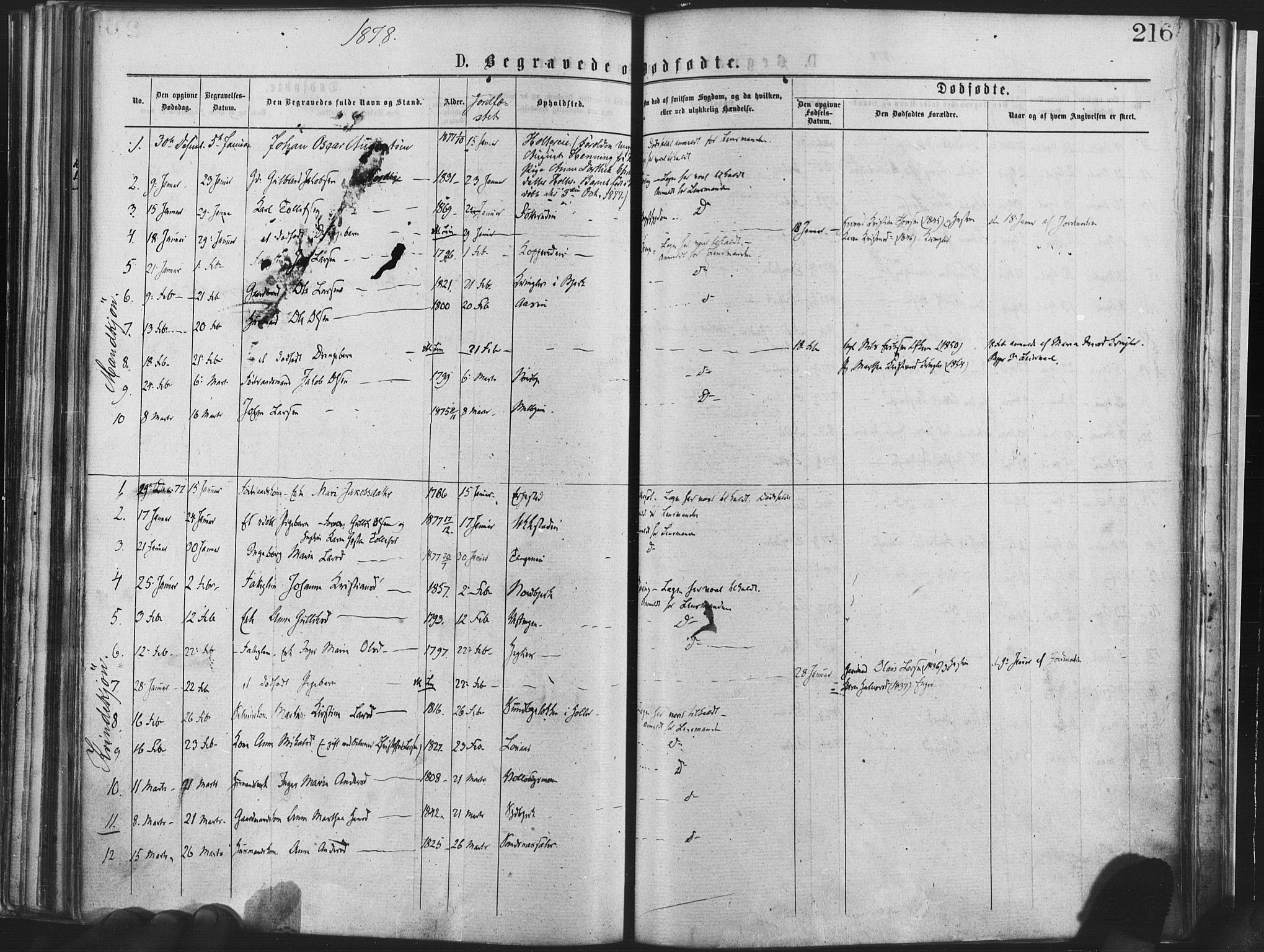 Nannestad prestekontor Kirkebøker, SAO/A-10414a/F/Fa/L0013: Parish register (official) no. I 13, 1873-1880, p. 216