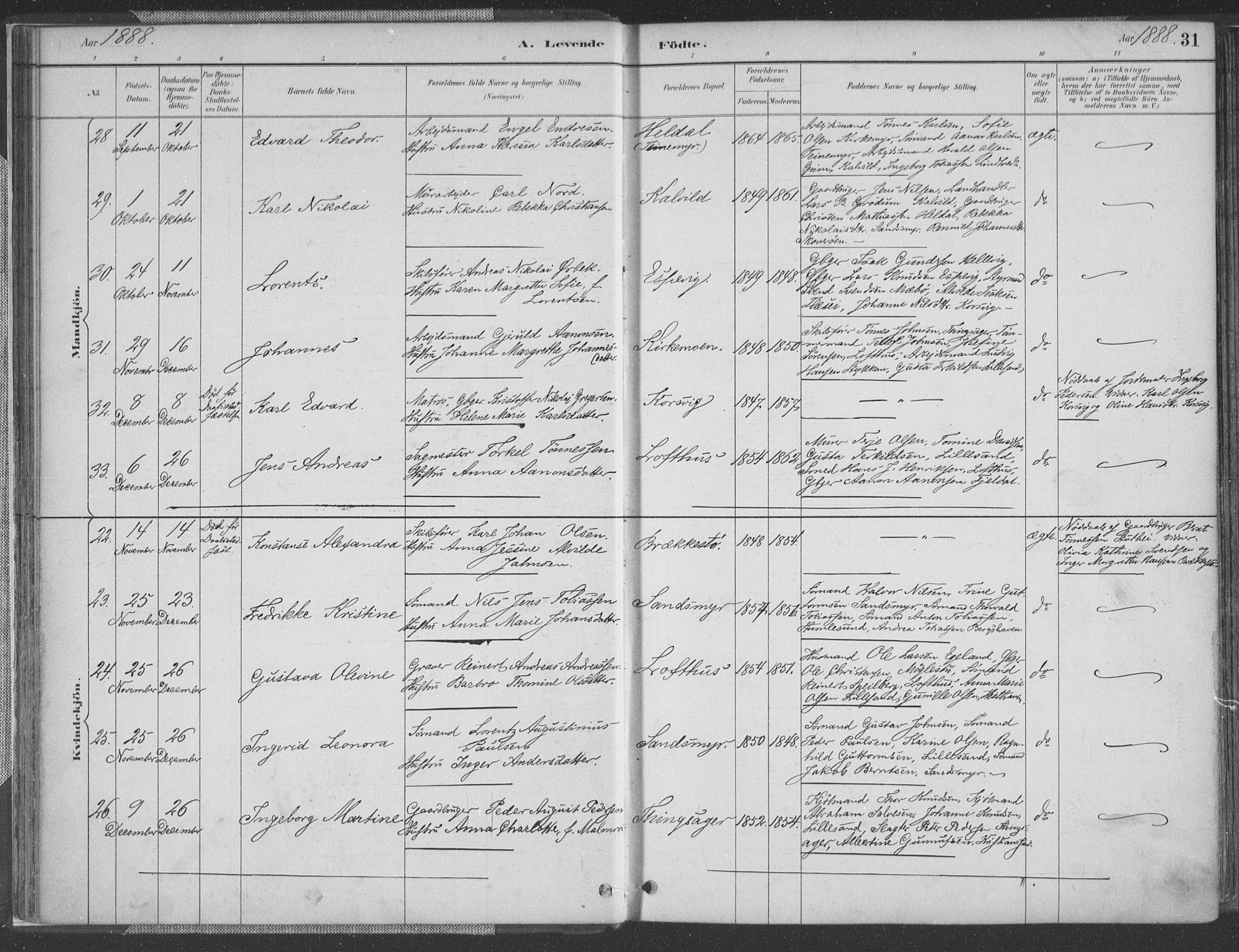 Vestre Moland sokneprestkontor, AV/SAK-1111-0046/F/Fa/Fab/L0009: Parish register (official) no. A 9, 1884-1899, p. 31