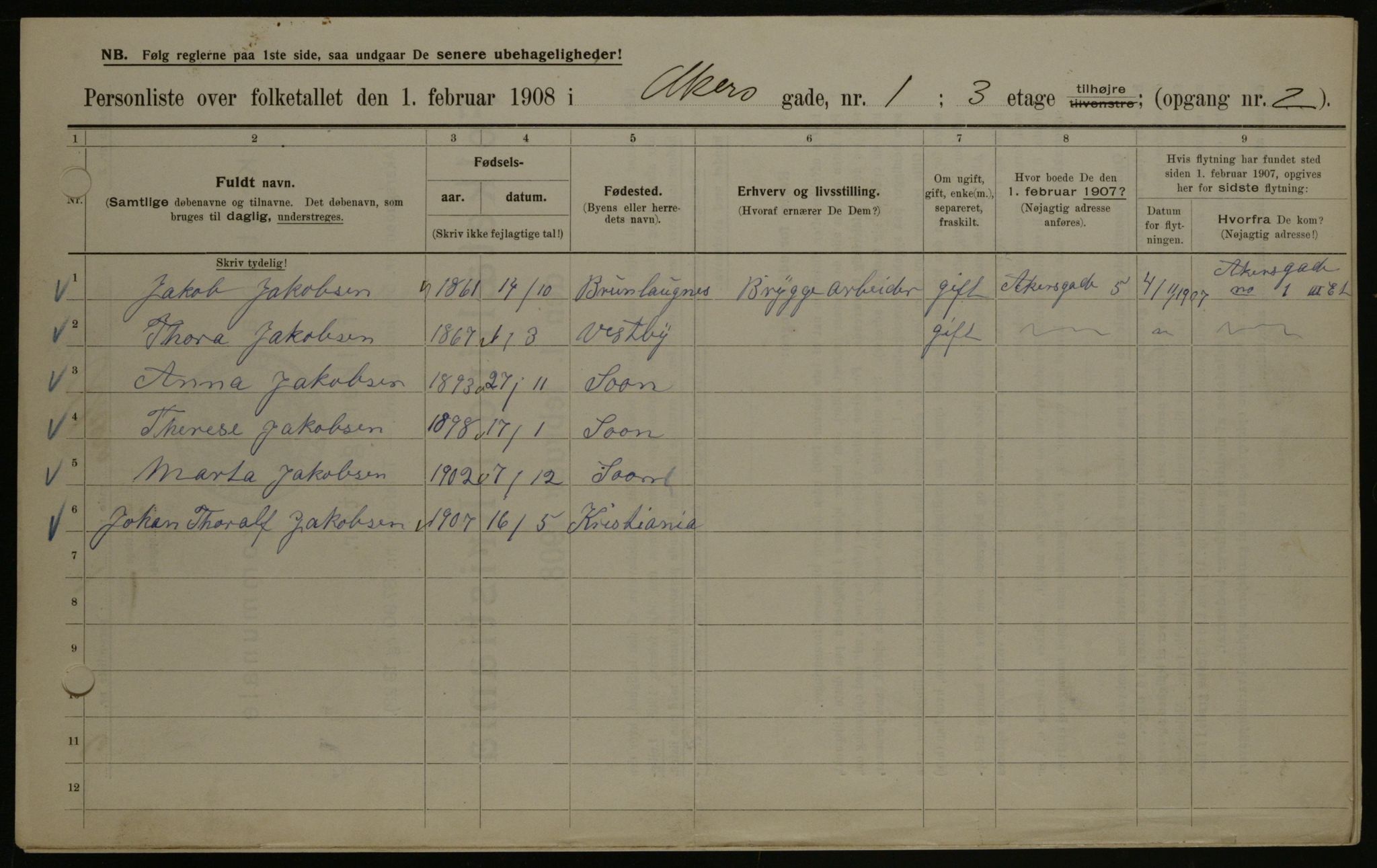 OBA, Municipal Census 1908 for Kristiania, 1908, p. 319