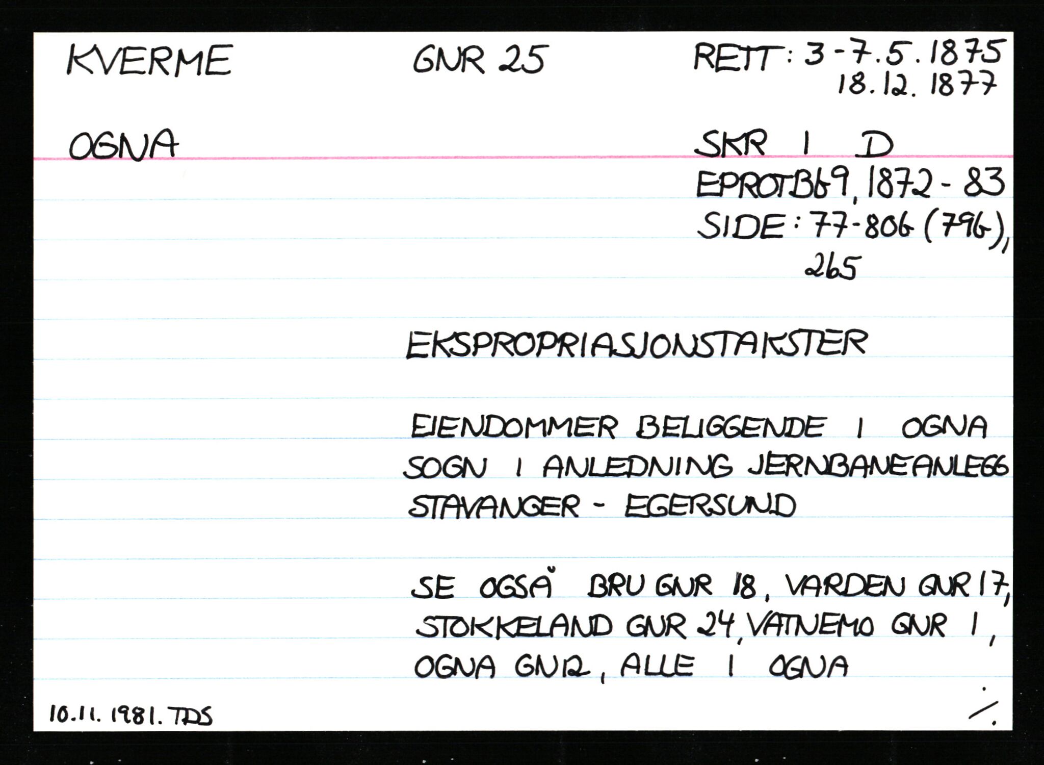 Statsarkivet i Stavanger, AV/SAST-A-101971/03/Y/Ym/L0033: Åstedskort sortert etter gårdsnavn: Kvelland - Lagestranden, 1600-1950, p. 52