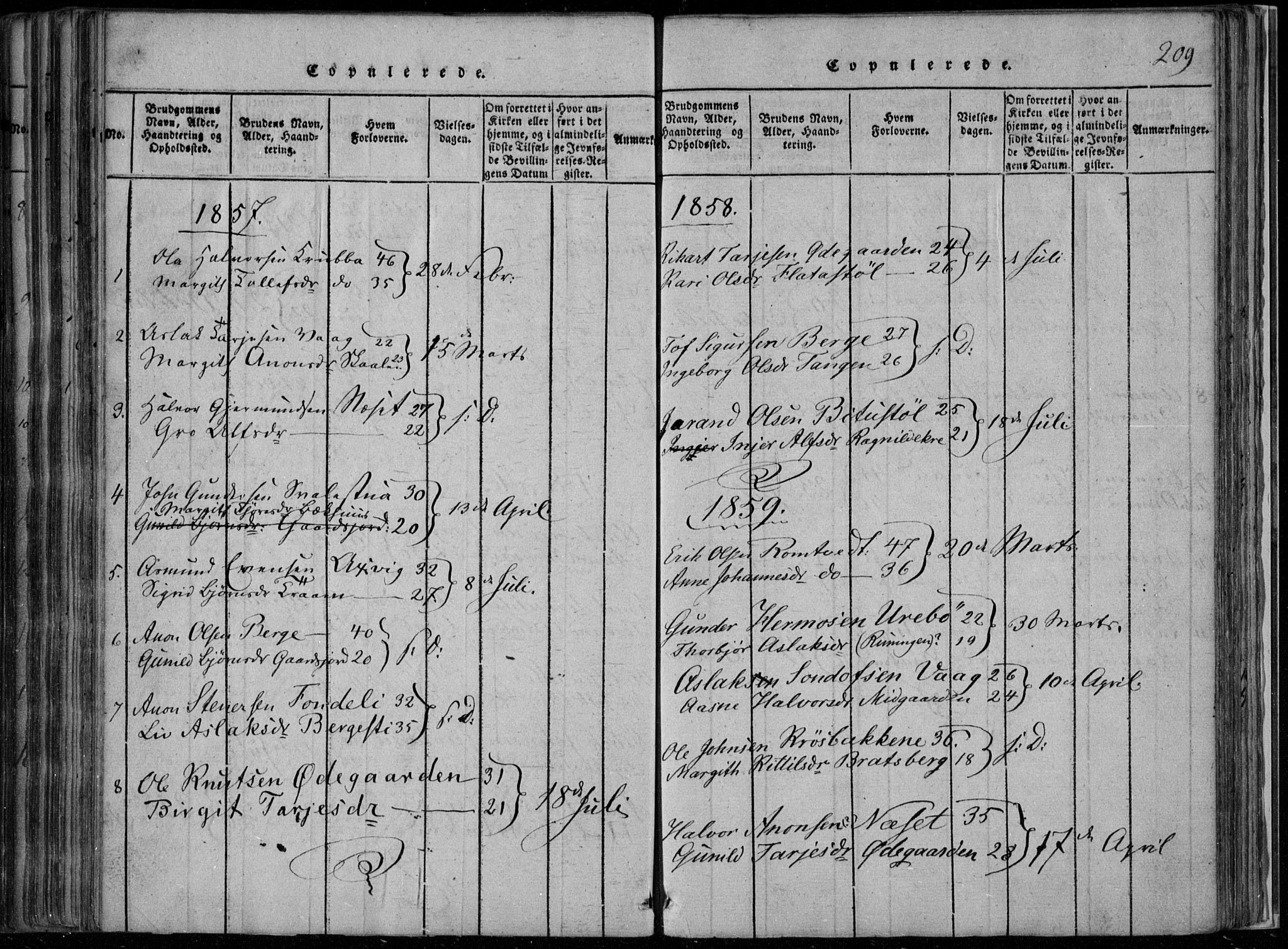 Rauland kirkebøker, SAKO/A-292/F/Fa/L0001: Parish register (official) no. 1, 1814-1859, p. 209