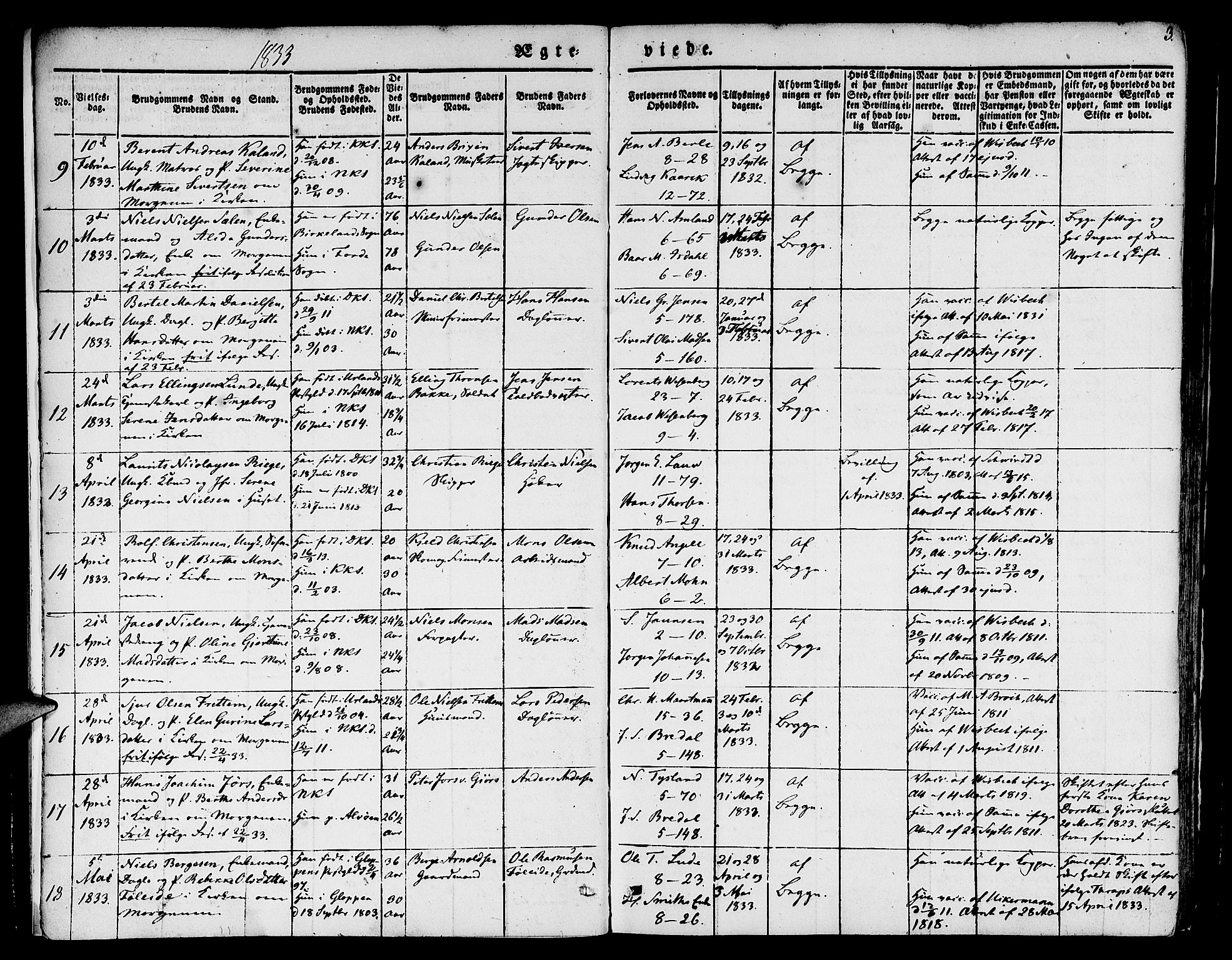 Nykirken Sokneprestembete, AV/SAB-A-77101/H/Hab: Parish register (copy) no. D 1, 1832-1867, p. 3