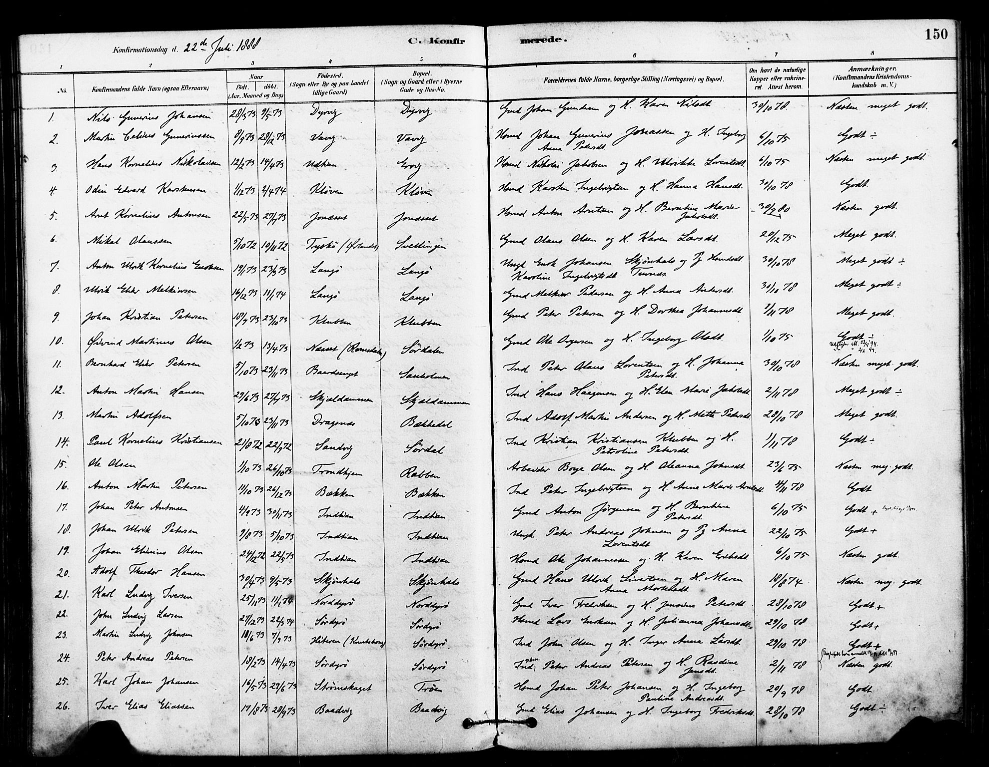 Ministerialprotokoller, klokkerbøker og fødselsregistre - Sør-Trøndelag, SAT/A-1456/640/L0578: Parish register (official) no. 640A03, 1879-1889, p. 150