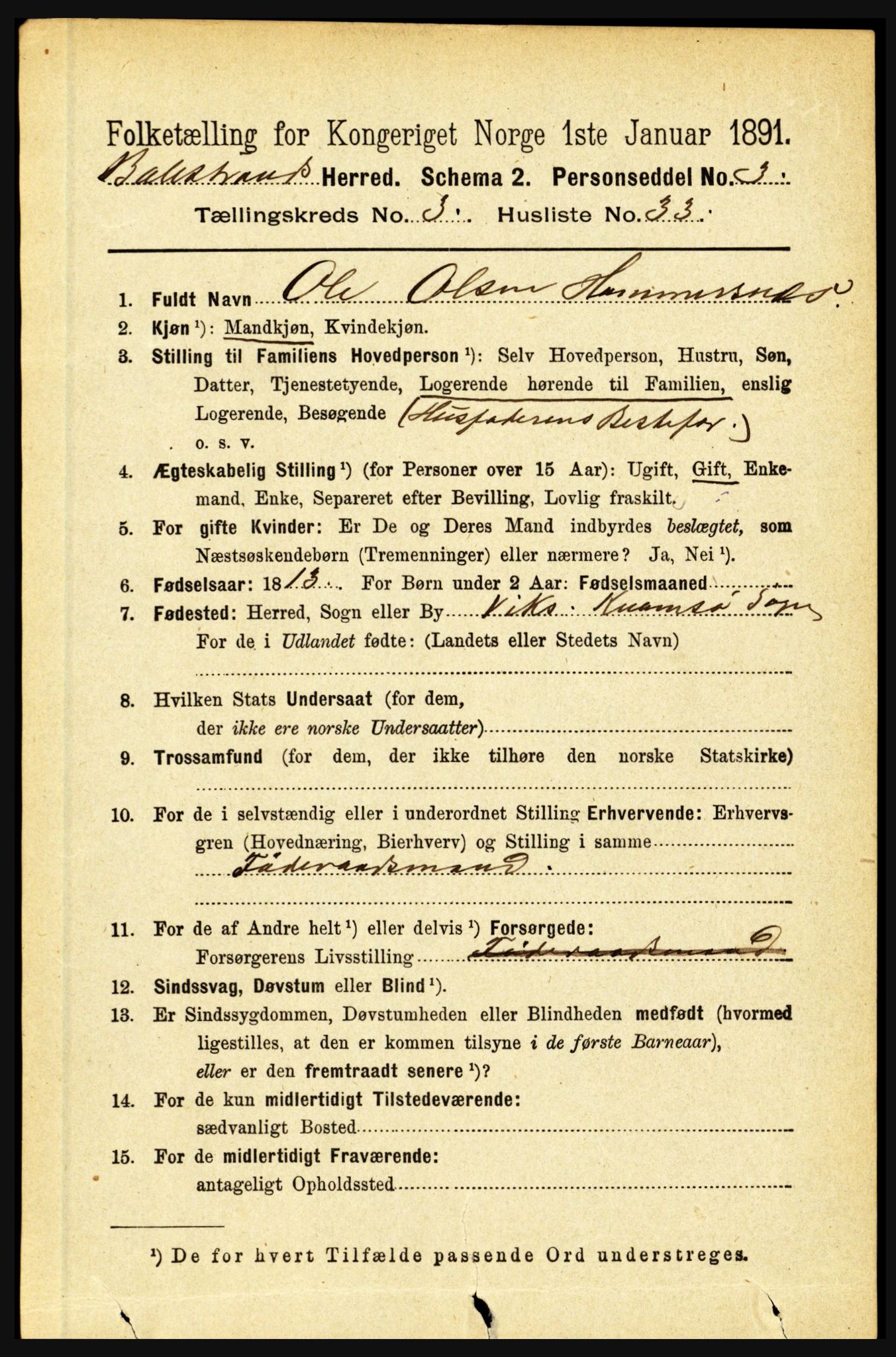 RA, 1891 census for 1418 Balestrand, 1891, p. 798