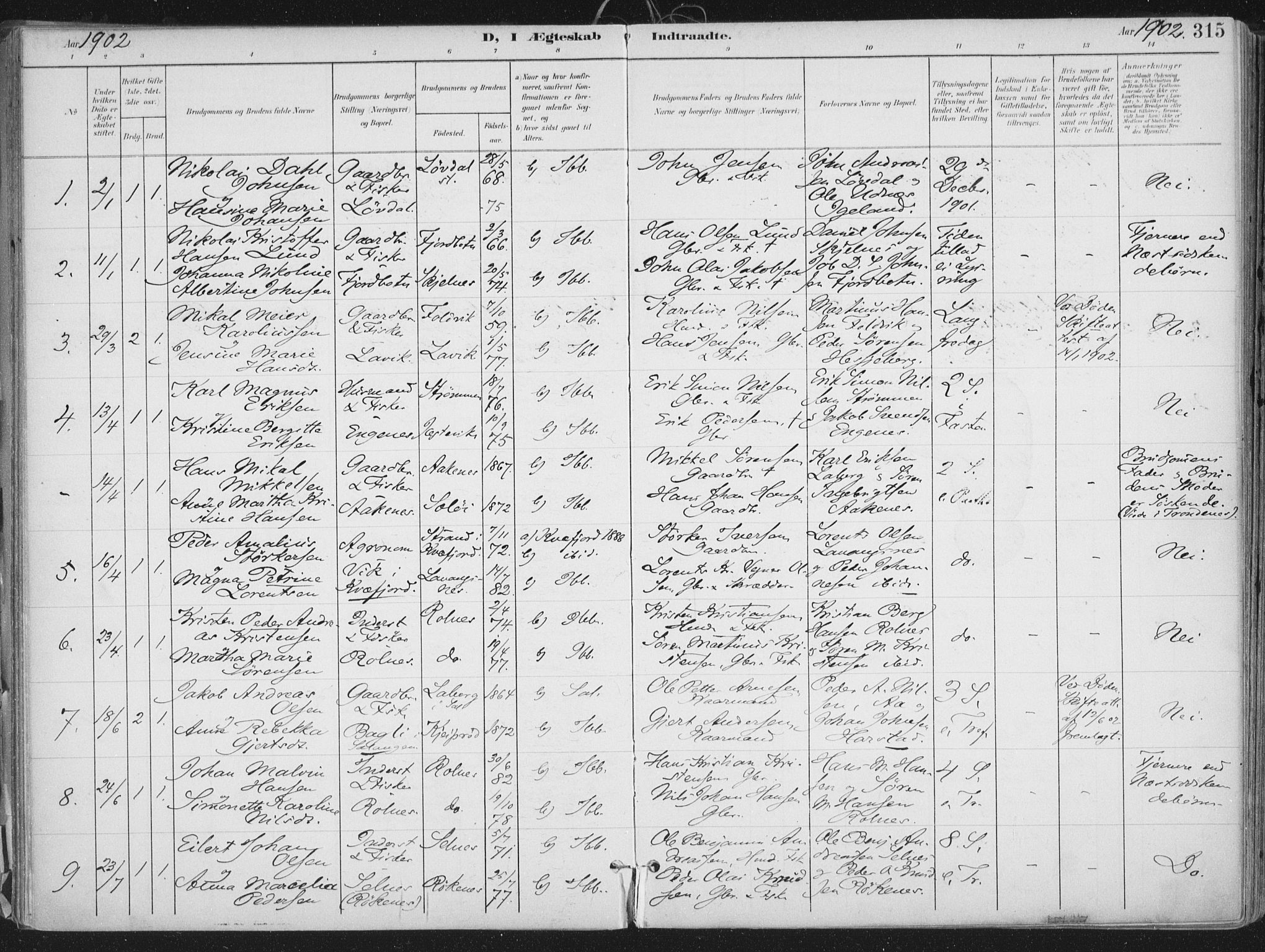 Ibestad sokneprestembete, SATØ/S-0077/H/Ha/Haa/L0017kirke: Parish register (official) no. 17, 1901-1914, p. 315