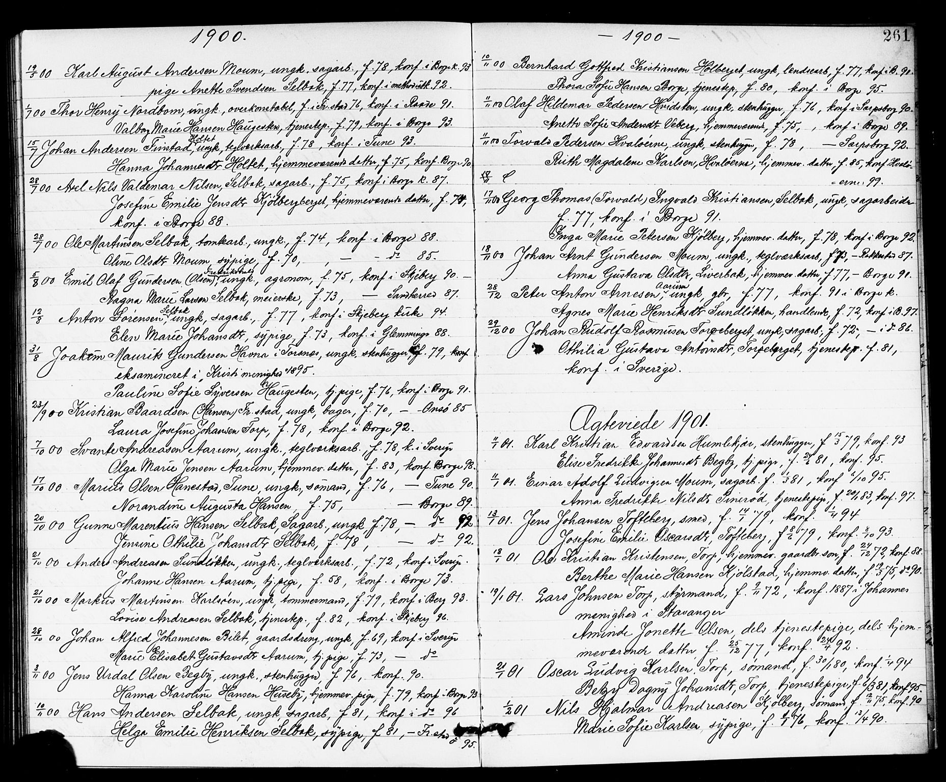 Borge prestekontor Kirkebøker, SAO/A-10903/G/Ga/L0002: Parish register (copy) no. I 2, 1875-1923, p. 261