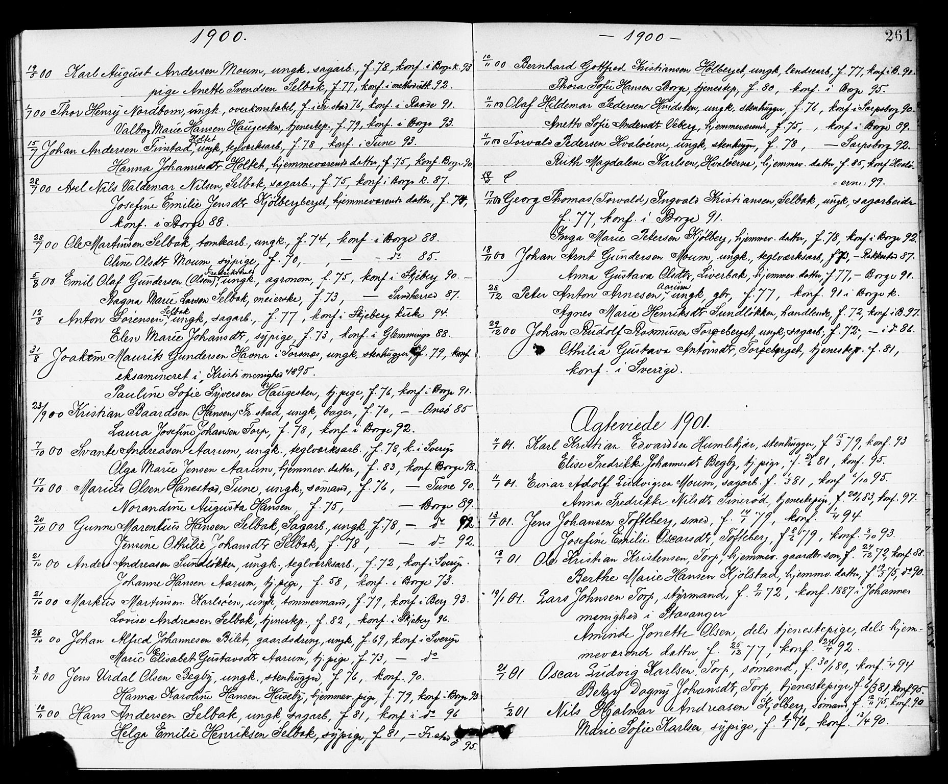 Borge prestekontor Kirkebøker, AV/SAO-A-10903/G/Ga/L0002: Parish register (copy) no. I 2, 1875-1923, p. 261