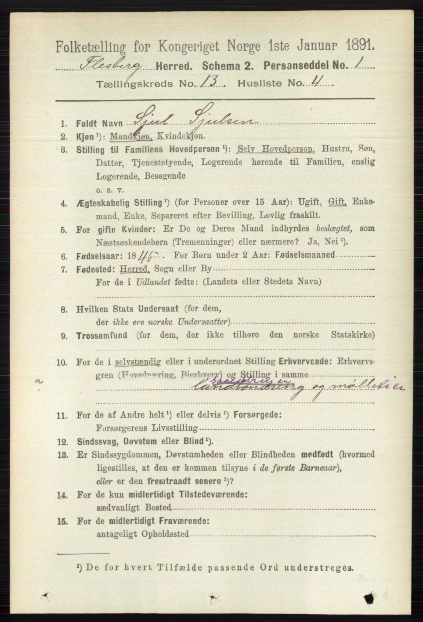 RA, 1891 census for 0631 Flesberg, 1891, p. 2238