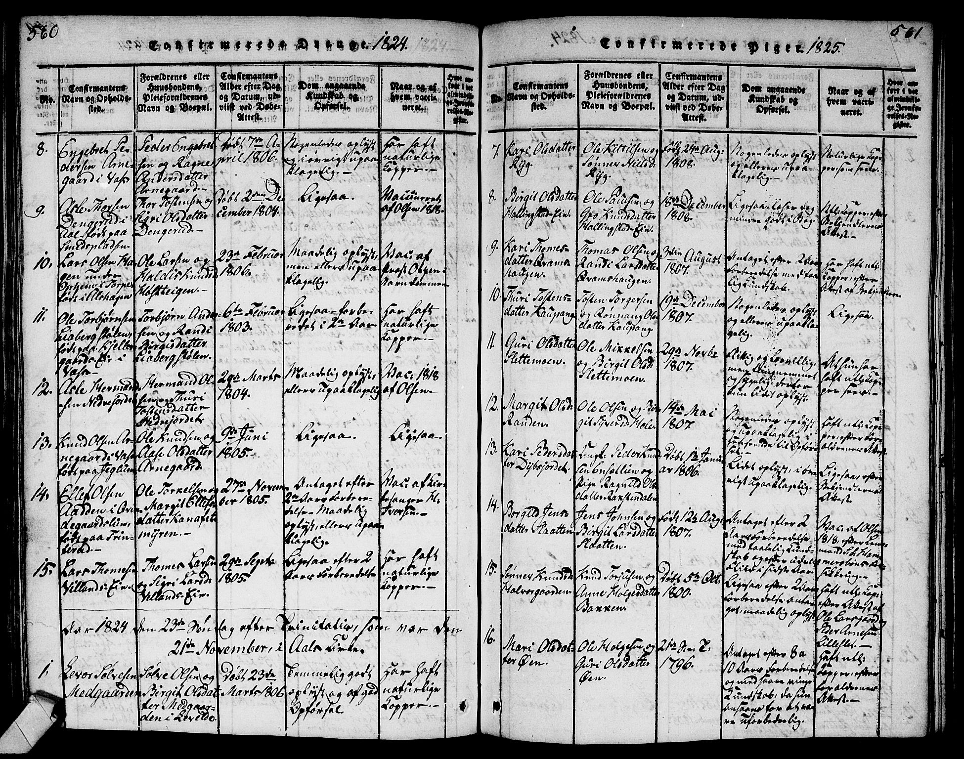 Ål kirkebøker, SAKO/A-249/G/Ga/L0001: Parish register (copy) no. 1, 1815-1829, p. 560-561