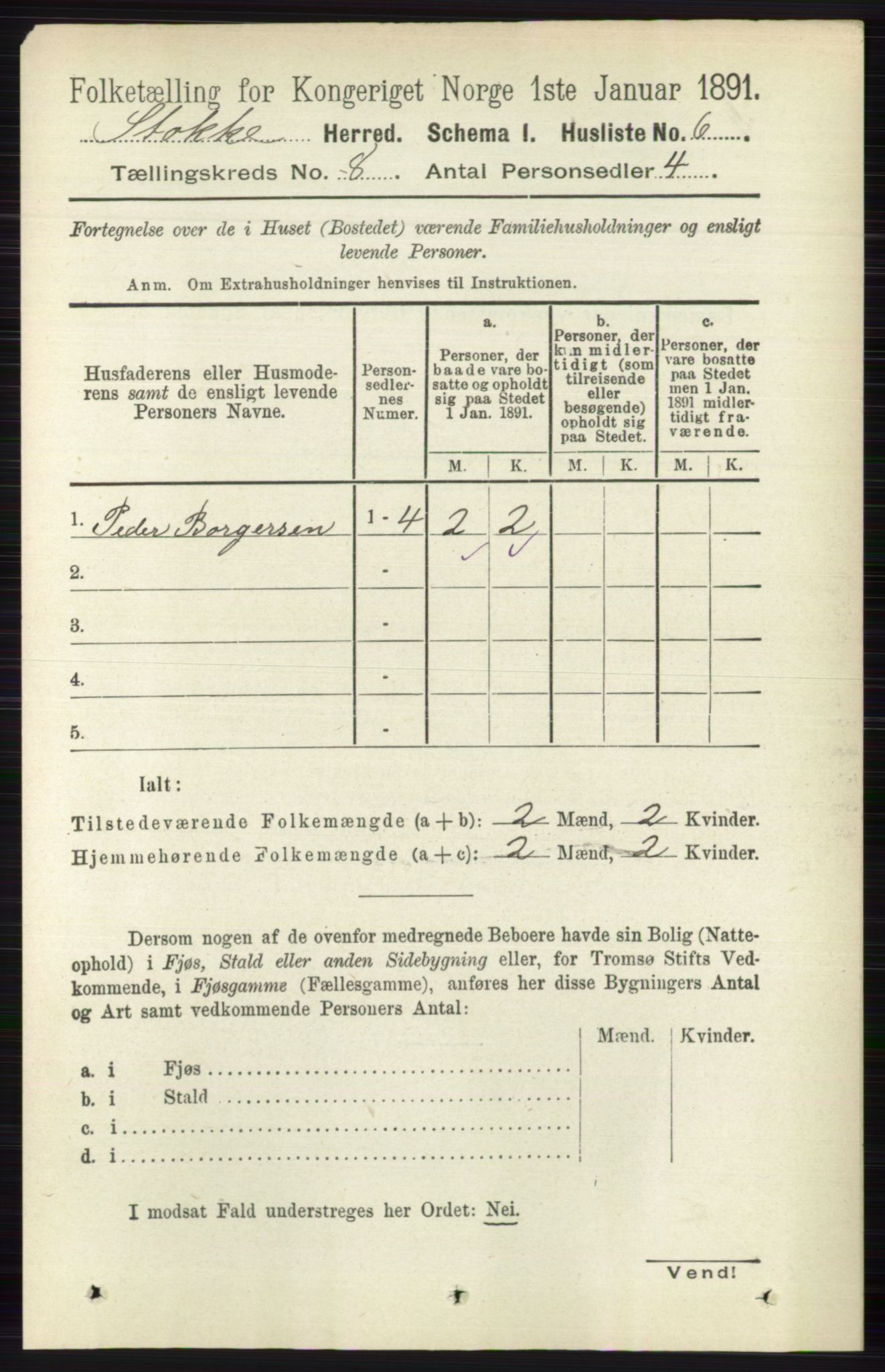 RA, 1891 census for 0720 Stokke, 1891, p. 4946