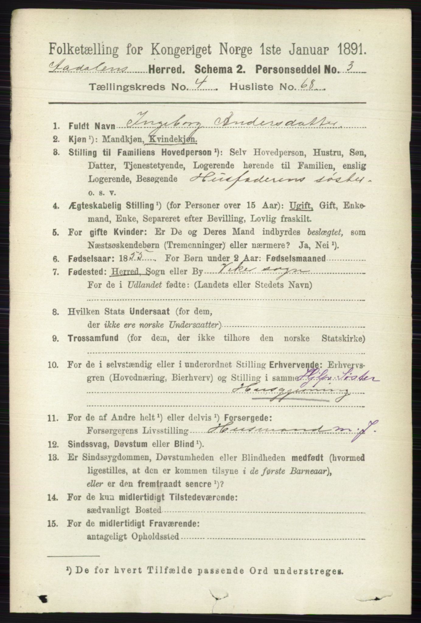 RA, 1891 census for 0614 Ådal, 1891, p. 1922