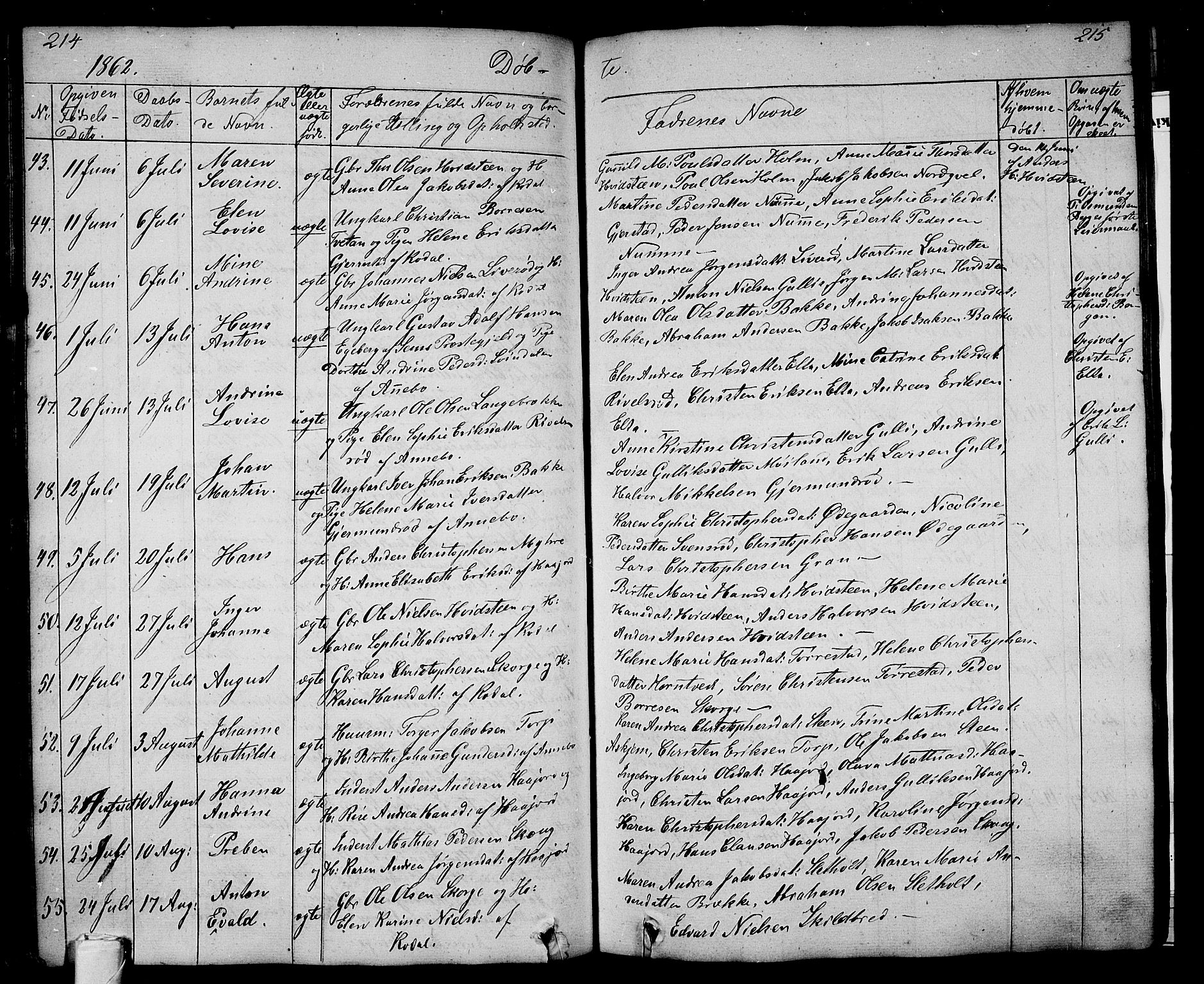 Andebu kirkebøker, AV/SAKO-A-336/G/Ga/L0003: Parish register (copy) no. I 3, 1832-1867, p. 214-215