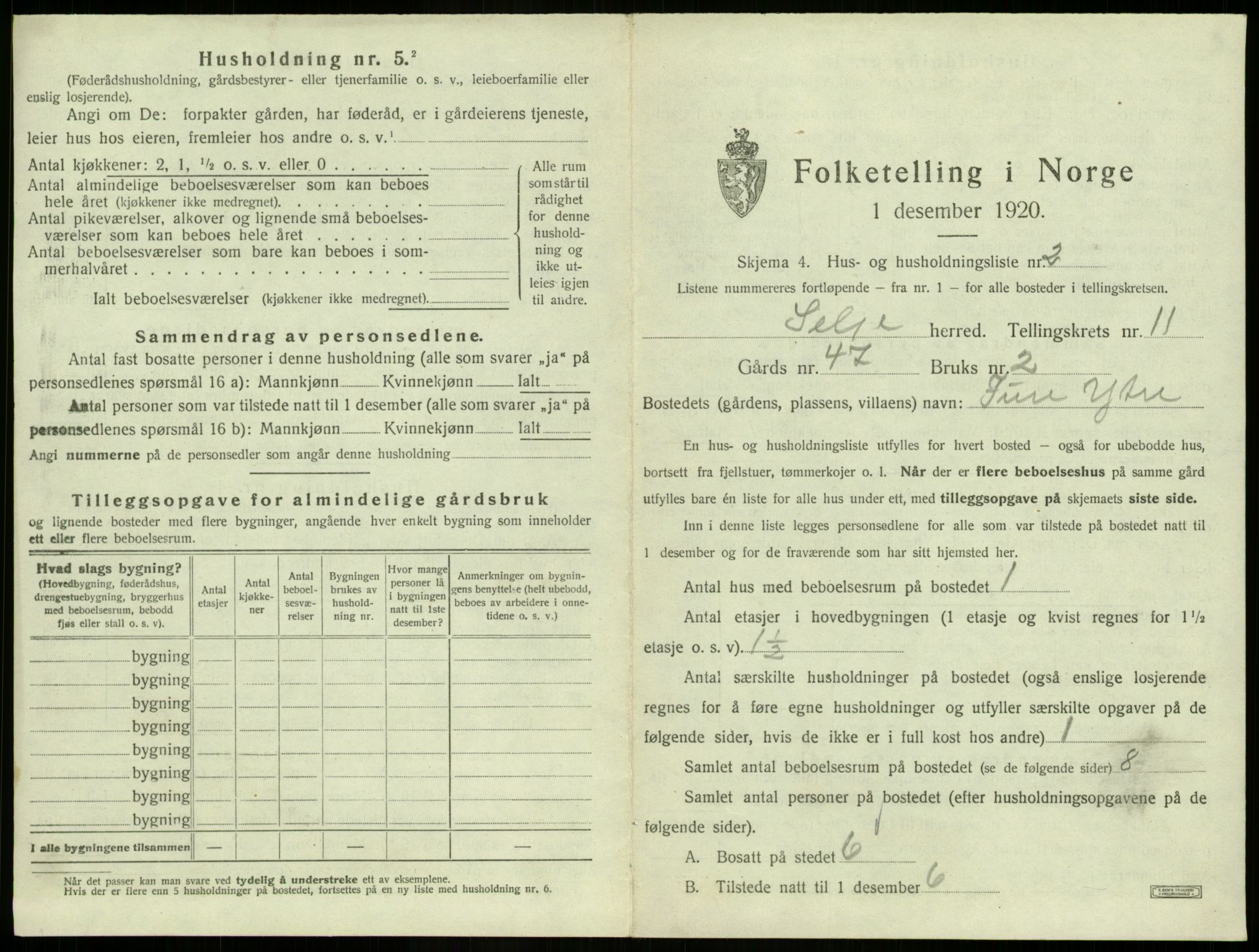 SAB, 1920 census for Selje, 1920, p. 621