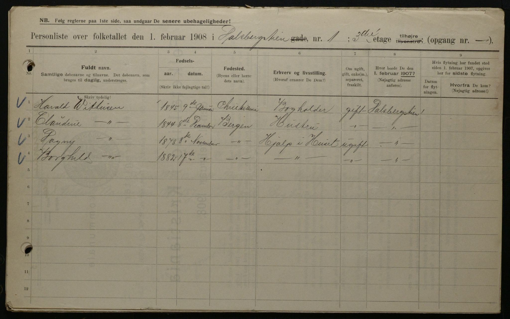 OBA, Municipal Census 1908 for Kristiania, 1908, p. 13111