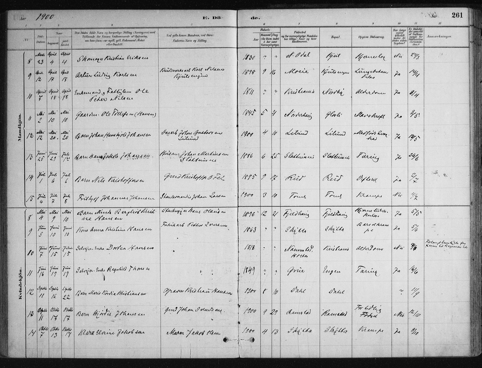 Nittedal prestekontor Kirkebøker, SAO/A-10365a/F/Fa/L0007: Parish register (official) no. I 7, 1879-1901, p. 261