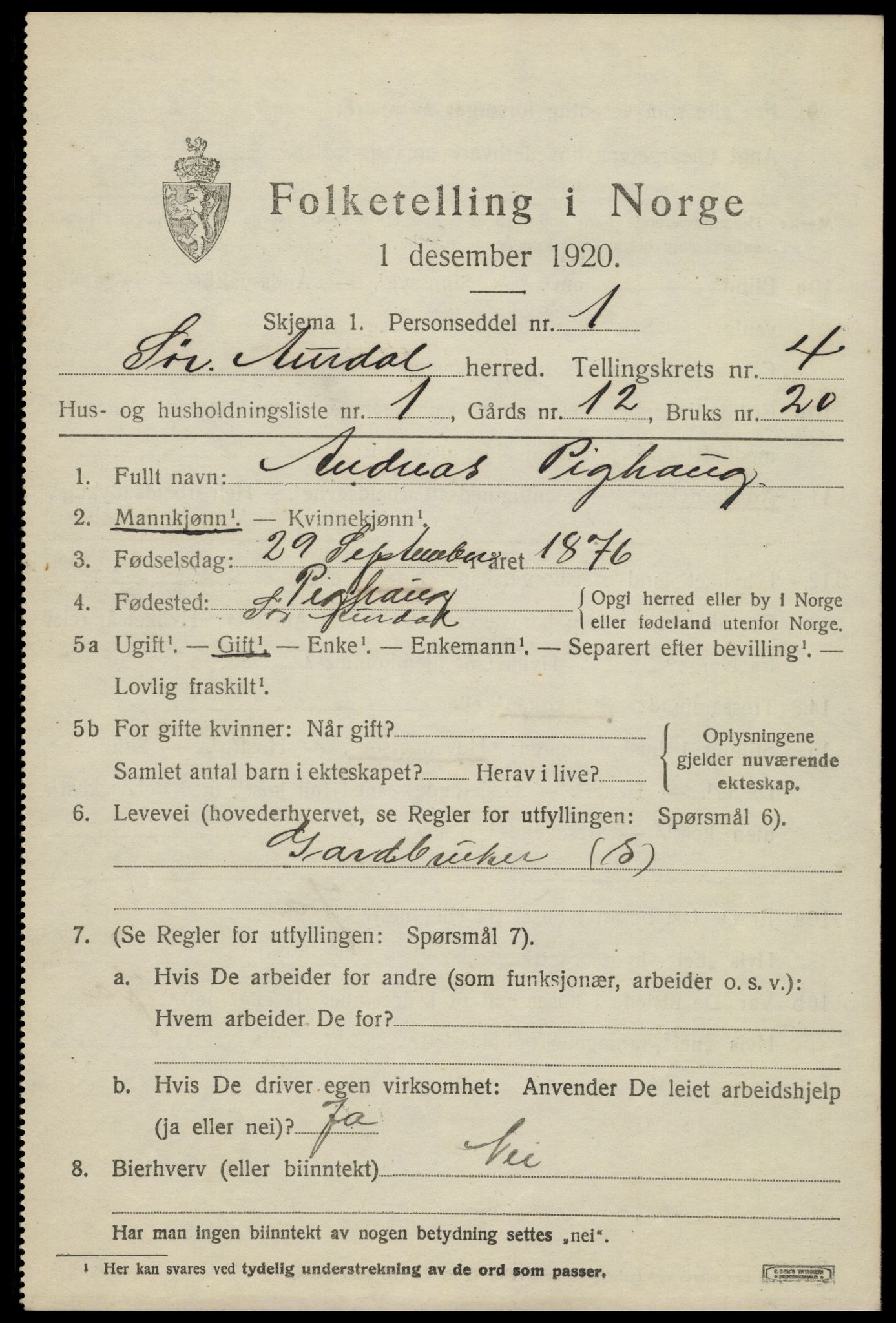 SAH, 1920 census for Sør-Aurdal, 1920, p. 2321