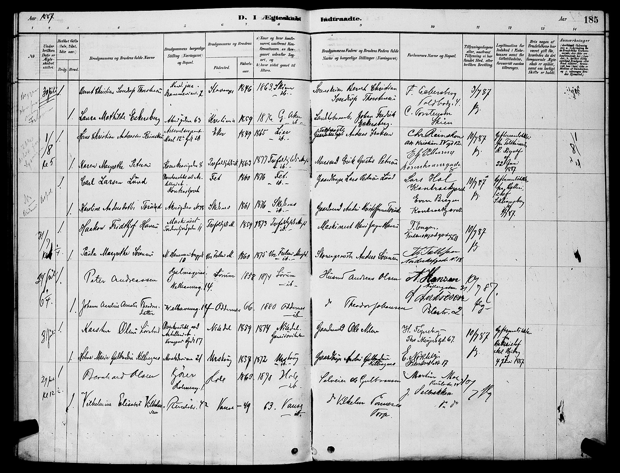 Trefoldighet prestekontor Kirkebøker, AV/SAO-A-10882/H/Ha/L0003: Banns register no. 3, 1878-1888, p. 185