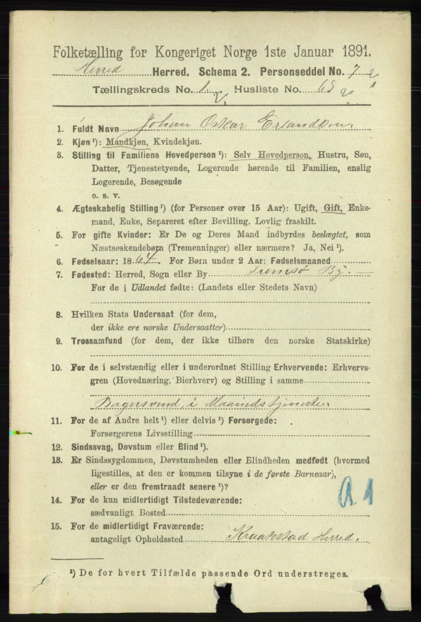 RA, 1891 census for 1039 Herad, 1891, p. 435