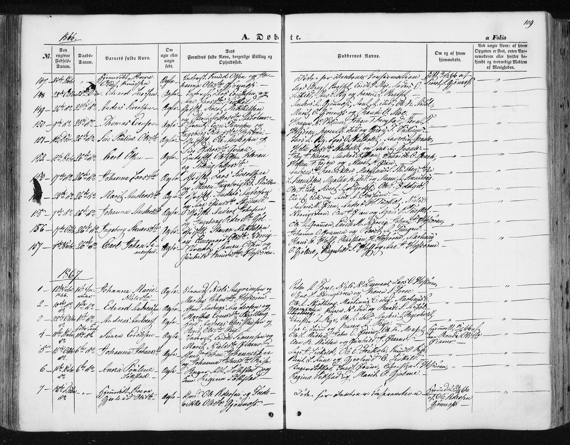 Ministerialprotokoller, klokkerbøker og fødselsregistre - Sør-Trøndelag, SAT/A-1456/668/L0806: Parish register (official) no. 668A06, 1854-1869, p. 109