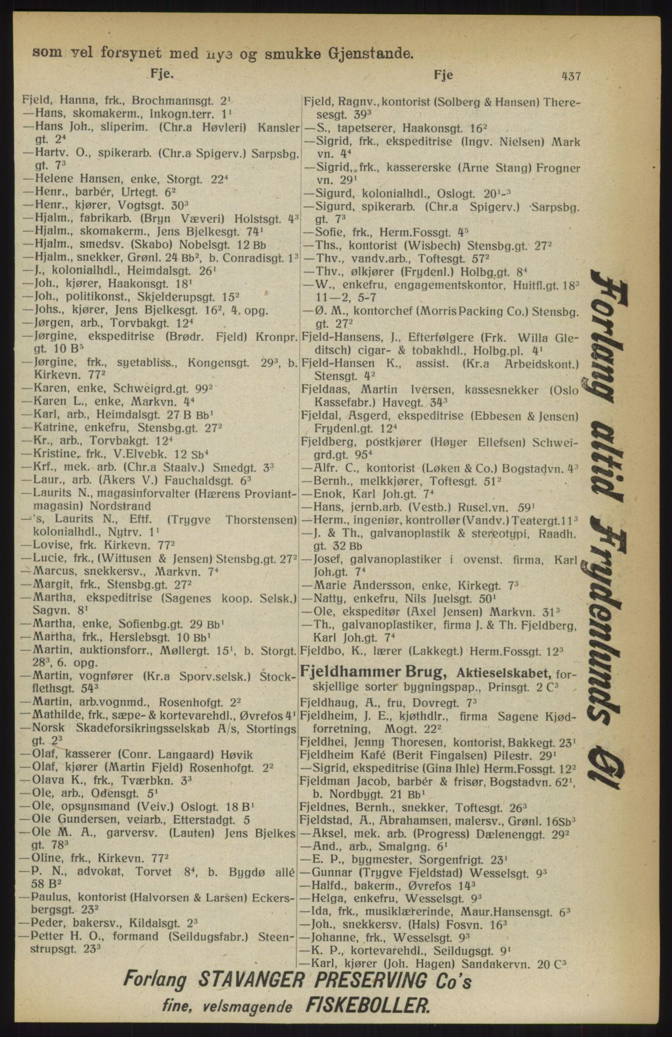 Kristiania/Oslo adressebok, PUBL/-, 1914, p. 437