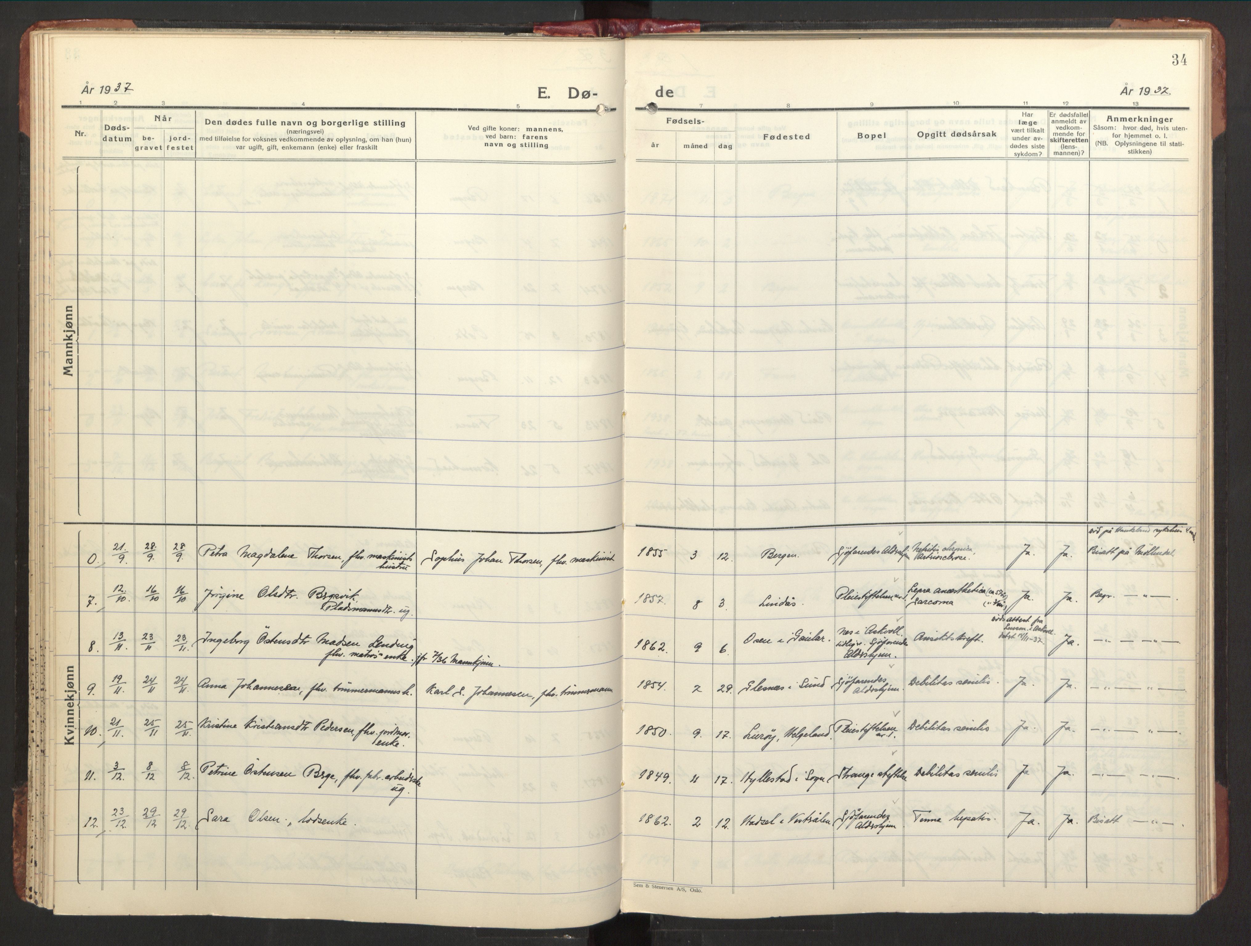 St. Jørgens hospital og Årstad sokneprestembete, AV/SAB-A-99934: Parish register (official) no. A 15, 1936-1953, p. 34