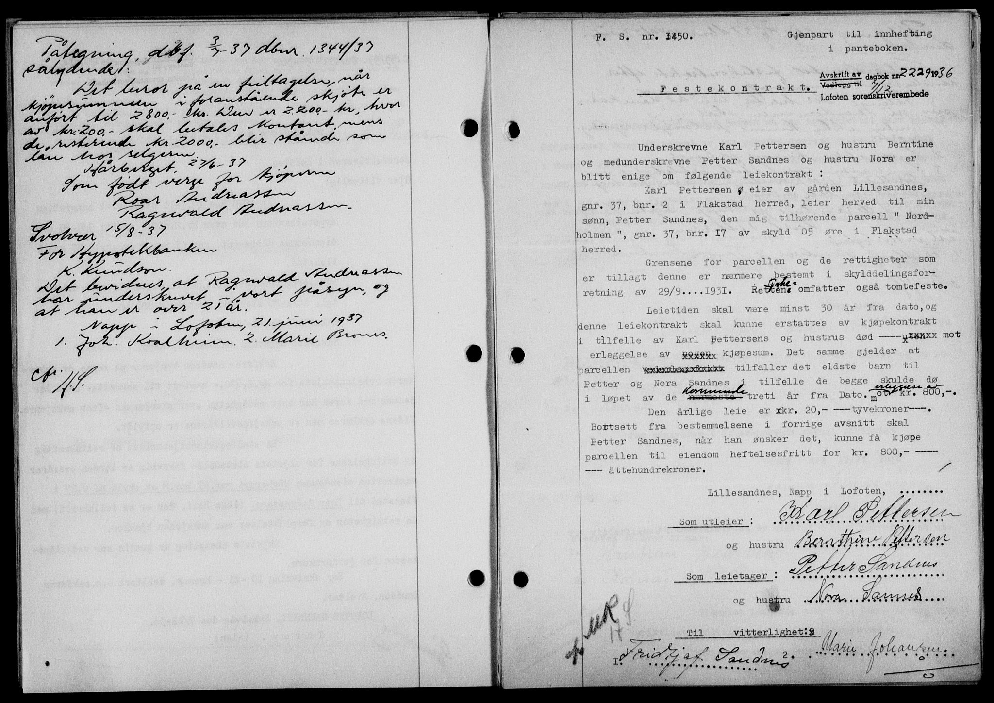 Lofoten sorenskriveri, SAT/A-0017/1/2/2C/L0001a: Mortgage book no. 1a, 1936-1937, Diary no: : 2229/1936