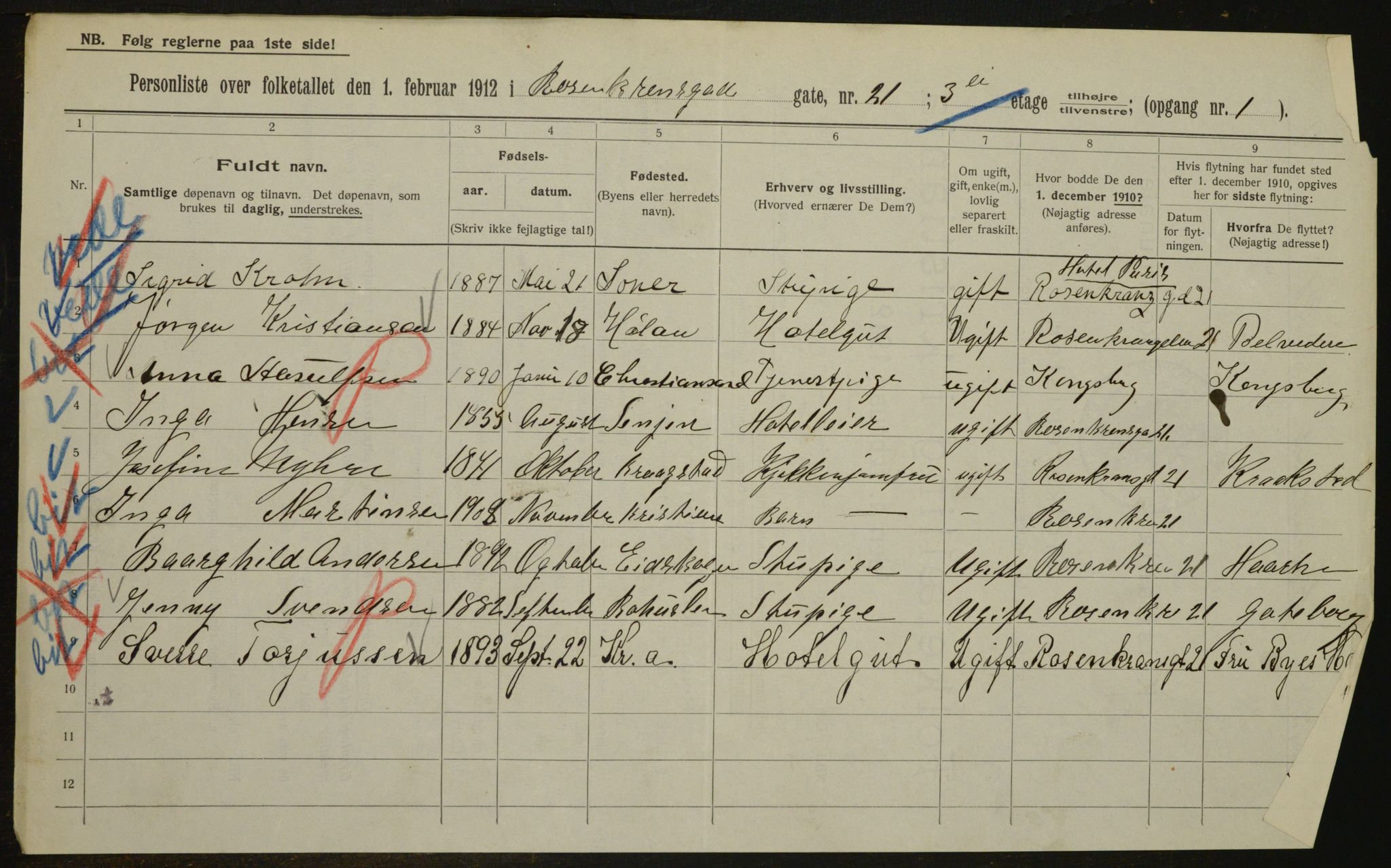 OBA, Municipal Census 1912 for Kristiania, 1912, p. 84190