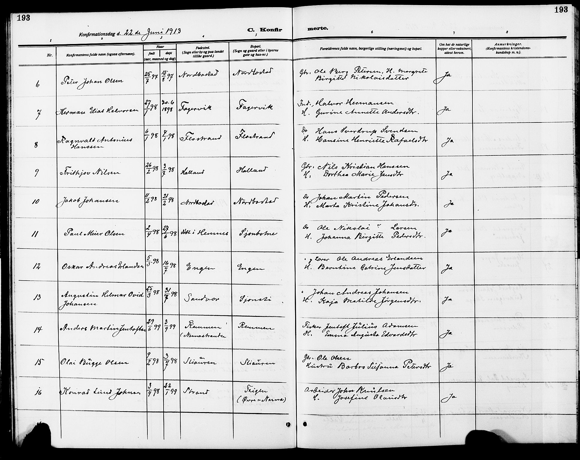 Ministerialprotokoller, klokkerbøker og fødselsregistre - Nordland, AV/SAT-A-1459/838/L0560: Parish register (copy) no. 838C07, 1910-1928, p. 193