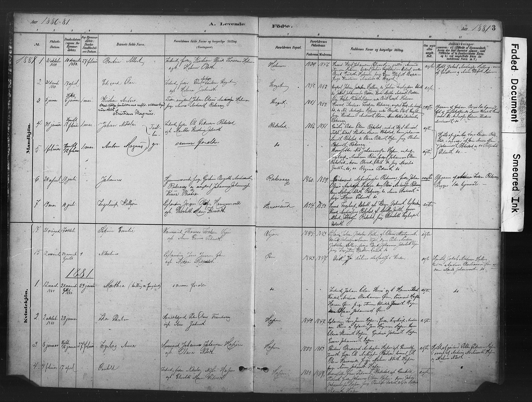 Ministerialprotokoller, klokkerbøker og fødselsregistre - Møre og Romsdal, SAT/A-1454/583/L0954: Parish register (official) no. 583A01, 1880-1906, p. 3
