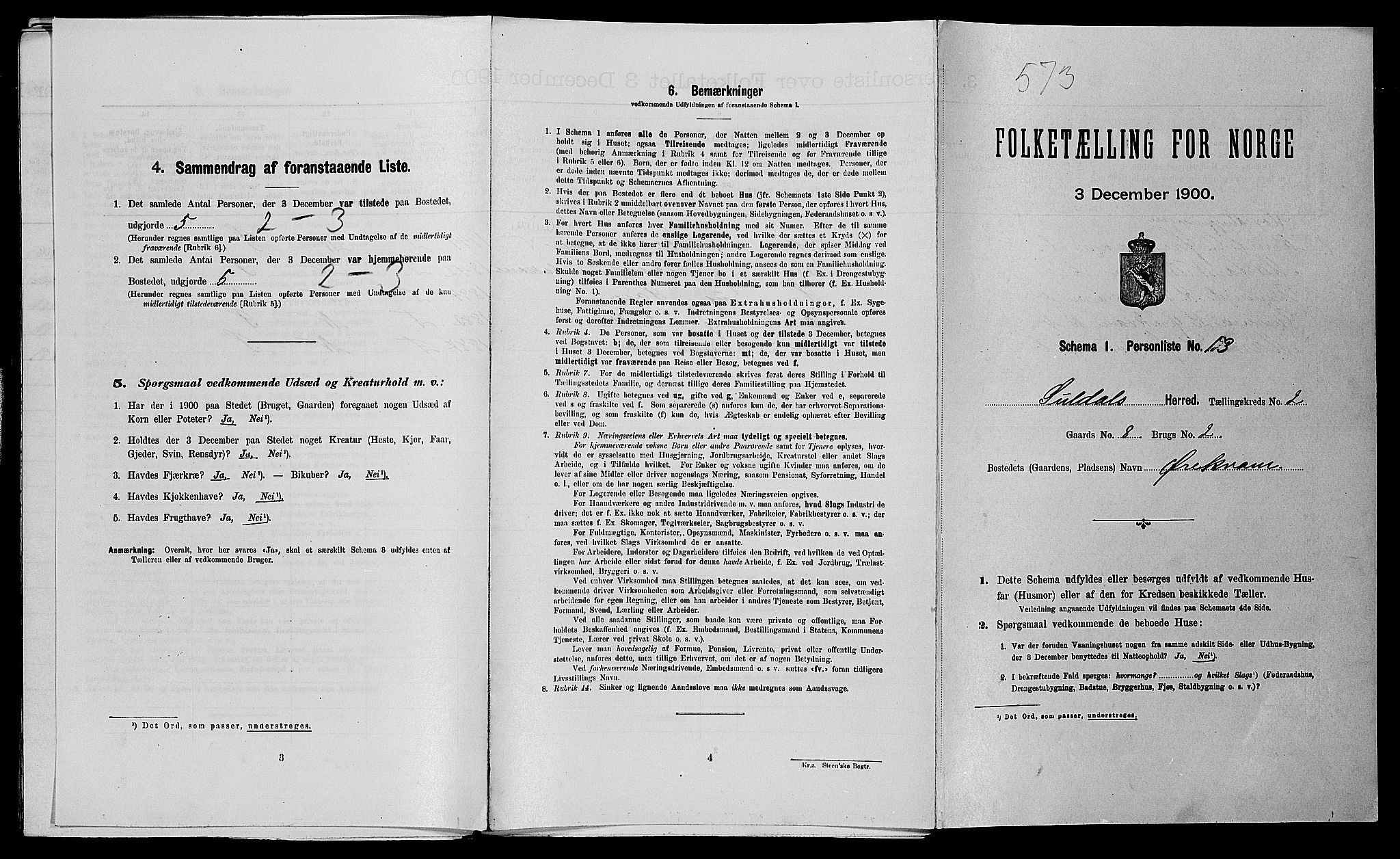 SAST, 1900 census for Suldal, 1900, p. 181