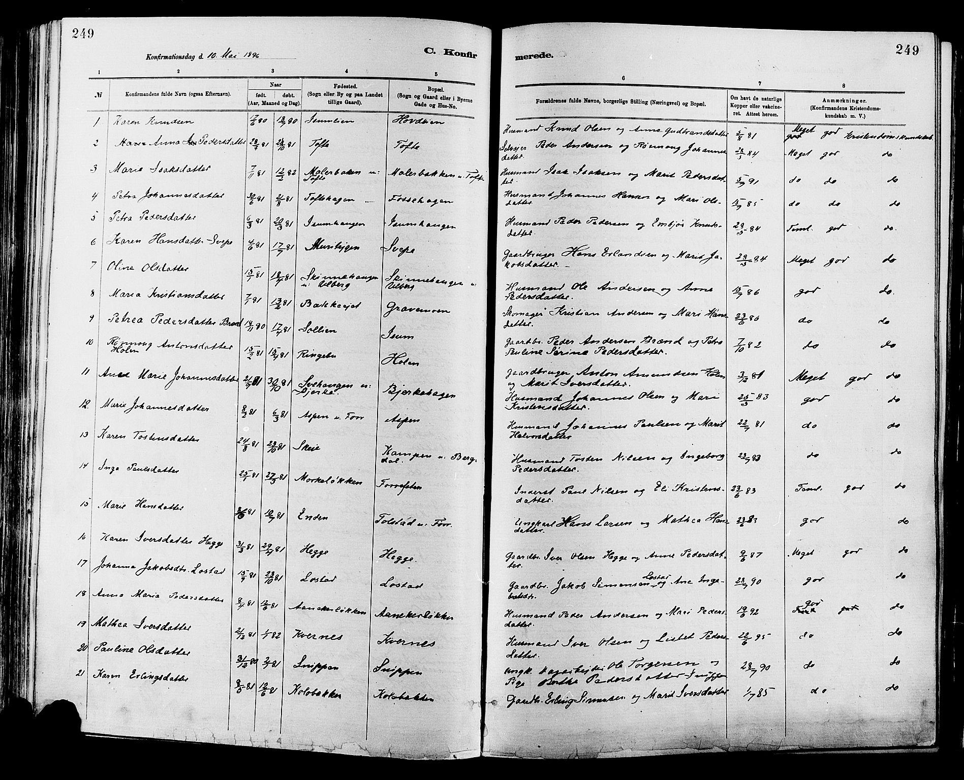 Sør-Fron prestekontor, SAH/PREST-010/H/Ha/Haa/L0003: Parish register (official) no. 3, 1881-1897, p. 249