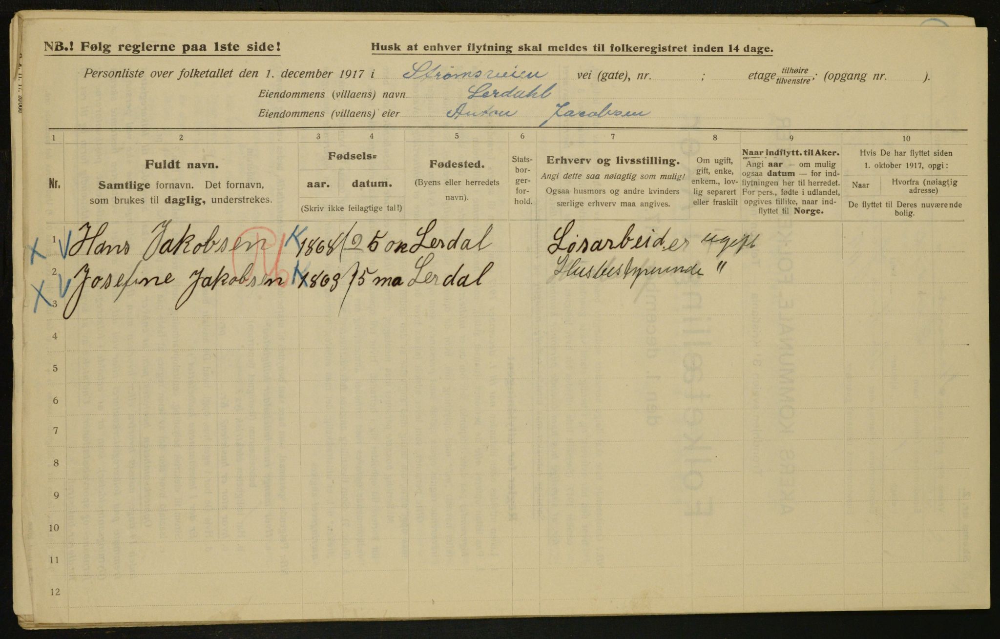 OBA, Municipal Census 1917 for Aker, 1917, p. 31503