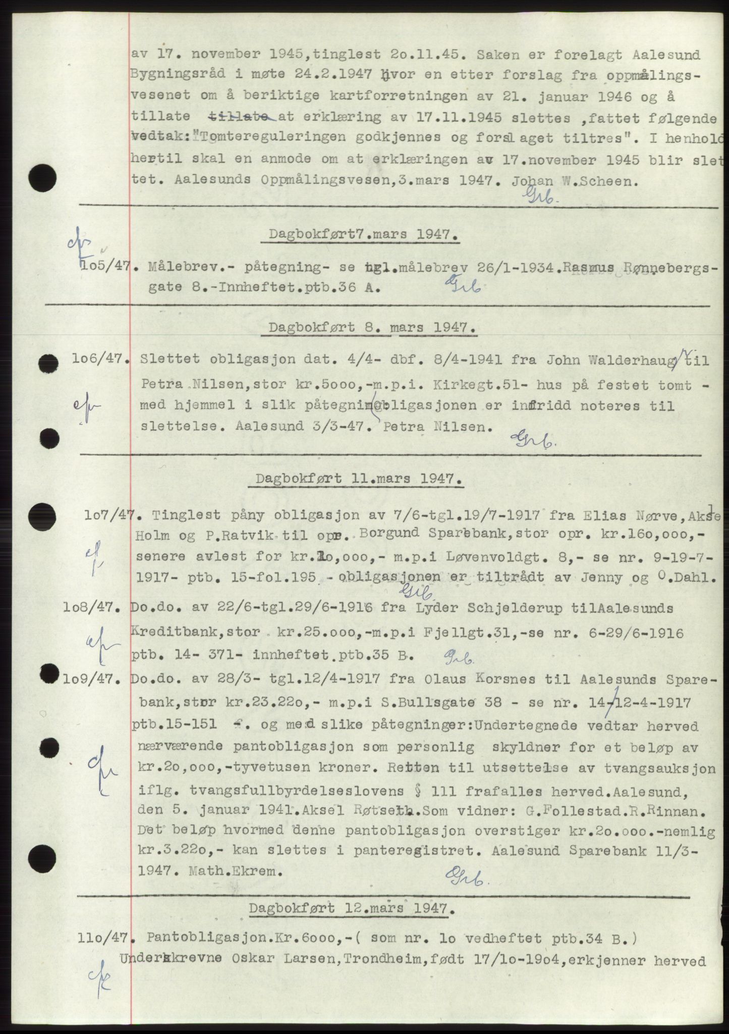 Ålesund byfogd, AV/SAT-A-4384: Mortgage book no. C34-35, 1946-1950, Diary no: : 105/1947