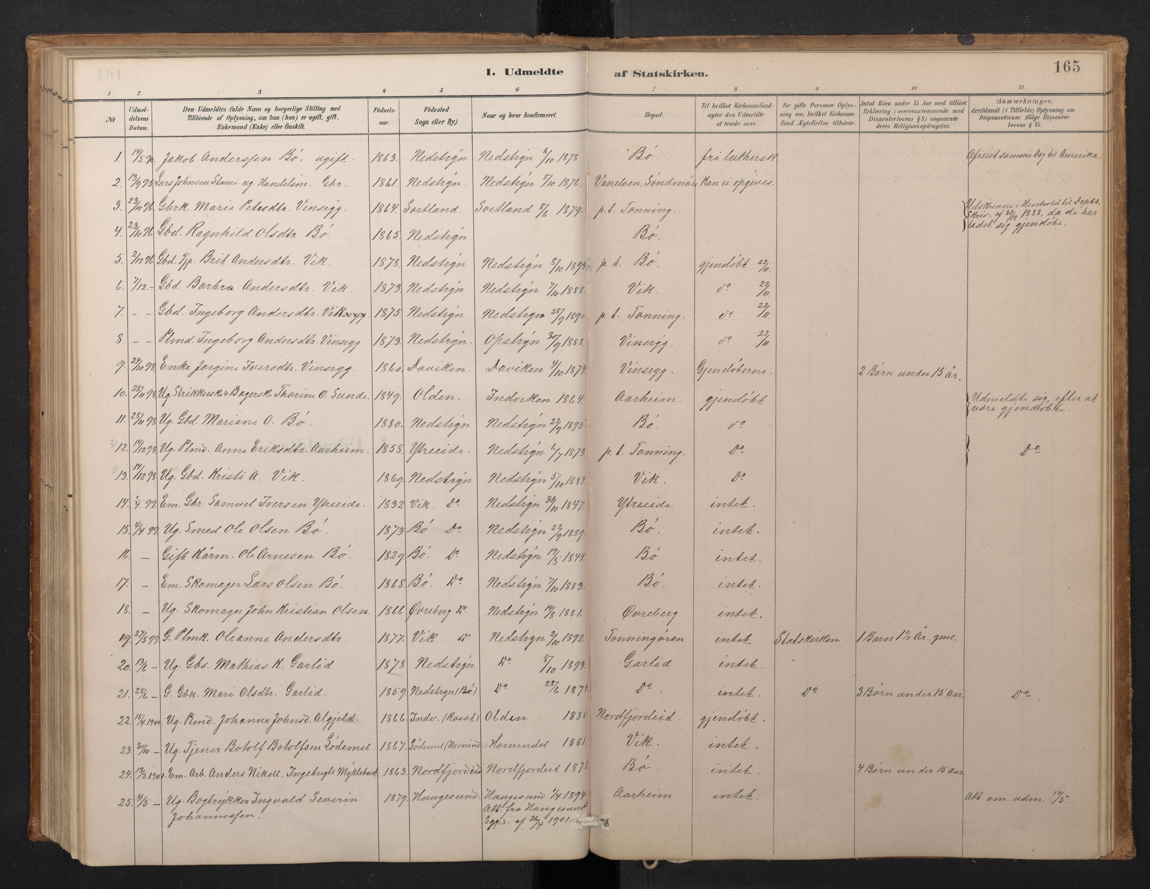 Stryn Sokneprestembete, SAB/A-82501: Parish register (copy) no. A 2, 1883-1905, p. 164b-165a