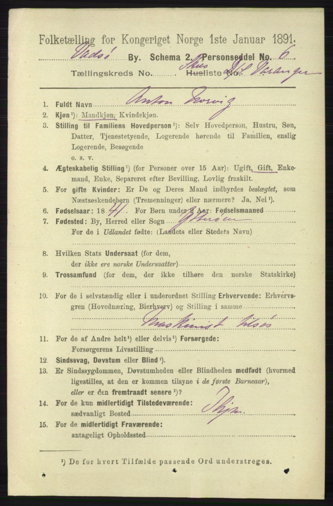 RA, 1891 census for 2003 Vadsø, 1891, p. 2350