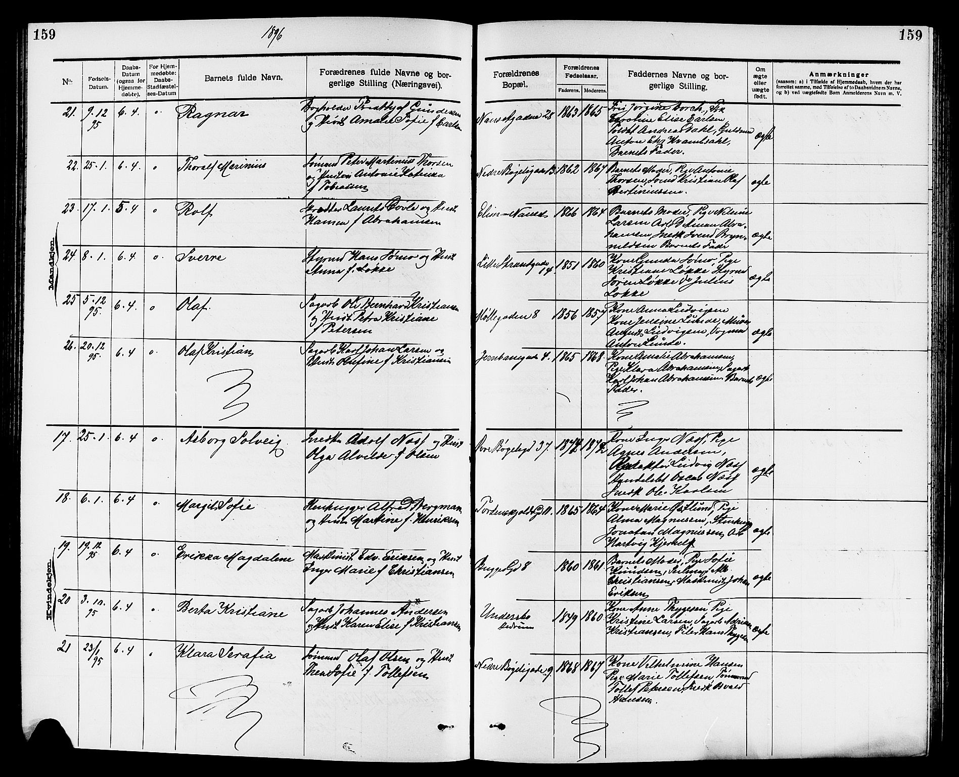 Larvik kirkebøker, AV/SAKO-A-352/G/Ga/L0005: Parish register (copy) no. I 5, 1888-1909, p. 159