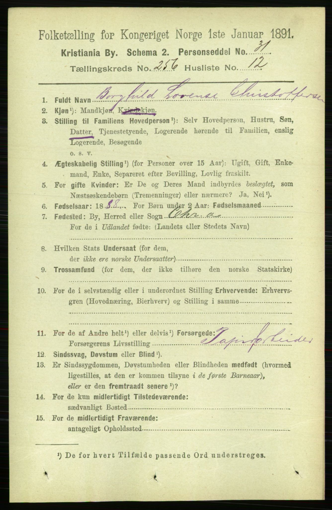 RA, 1891 census for 0301 Kristiania, 1891, p. 156325