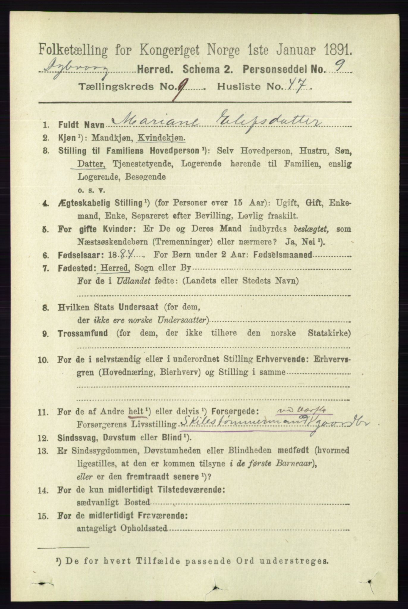 RA, 1891 census for 0915 Dypvåg, 1891, p. 3573